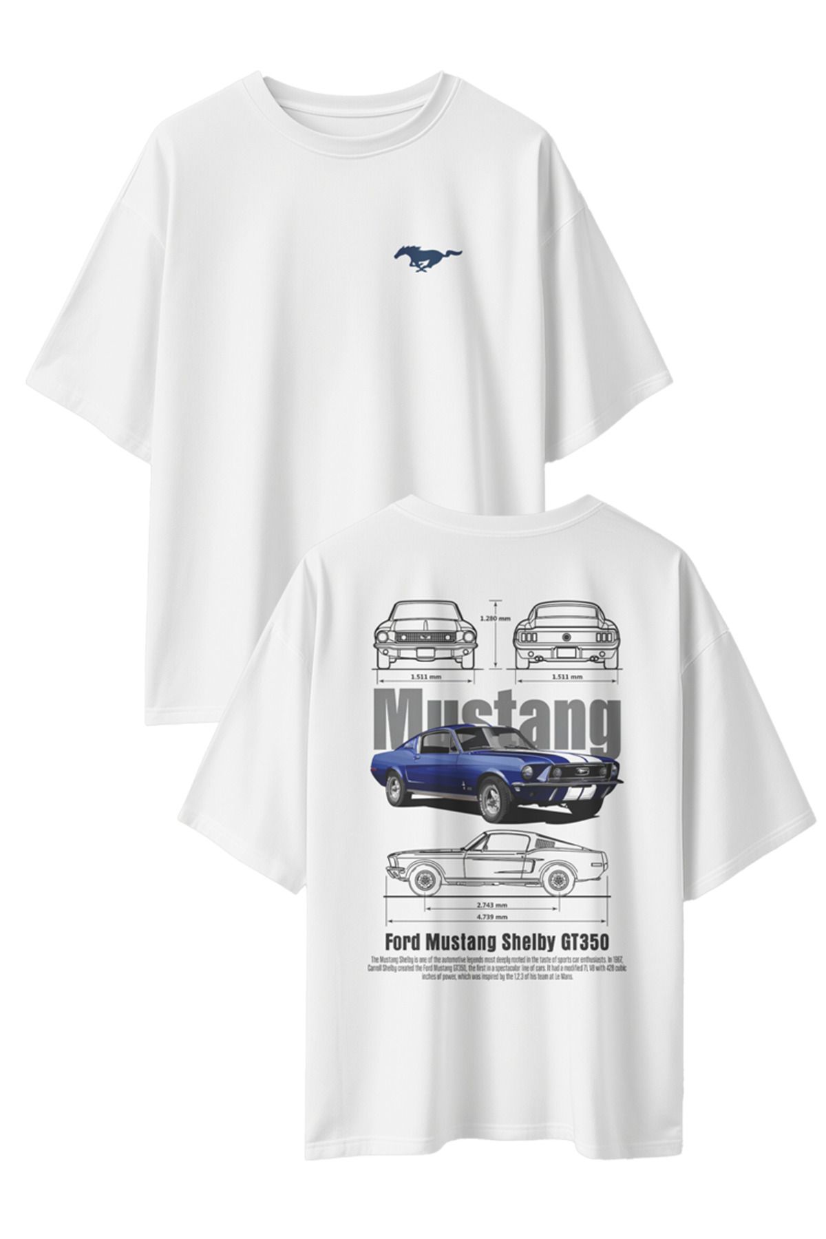CEVİNDİ Unisex Tşört MUSTANG GT350 Baskılı T-shirt
