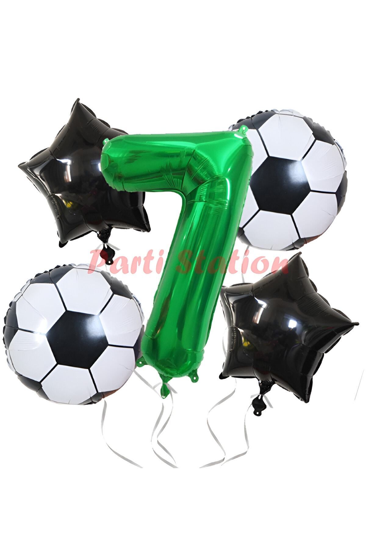 Partifest Maç Konsept Yeşil Rakam 7 Yaş Balon Set Futbol Konsept Yeşil Parti Doğum Günü Balon Seti