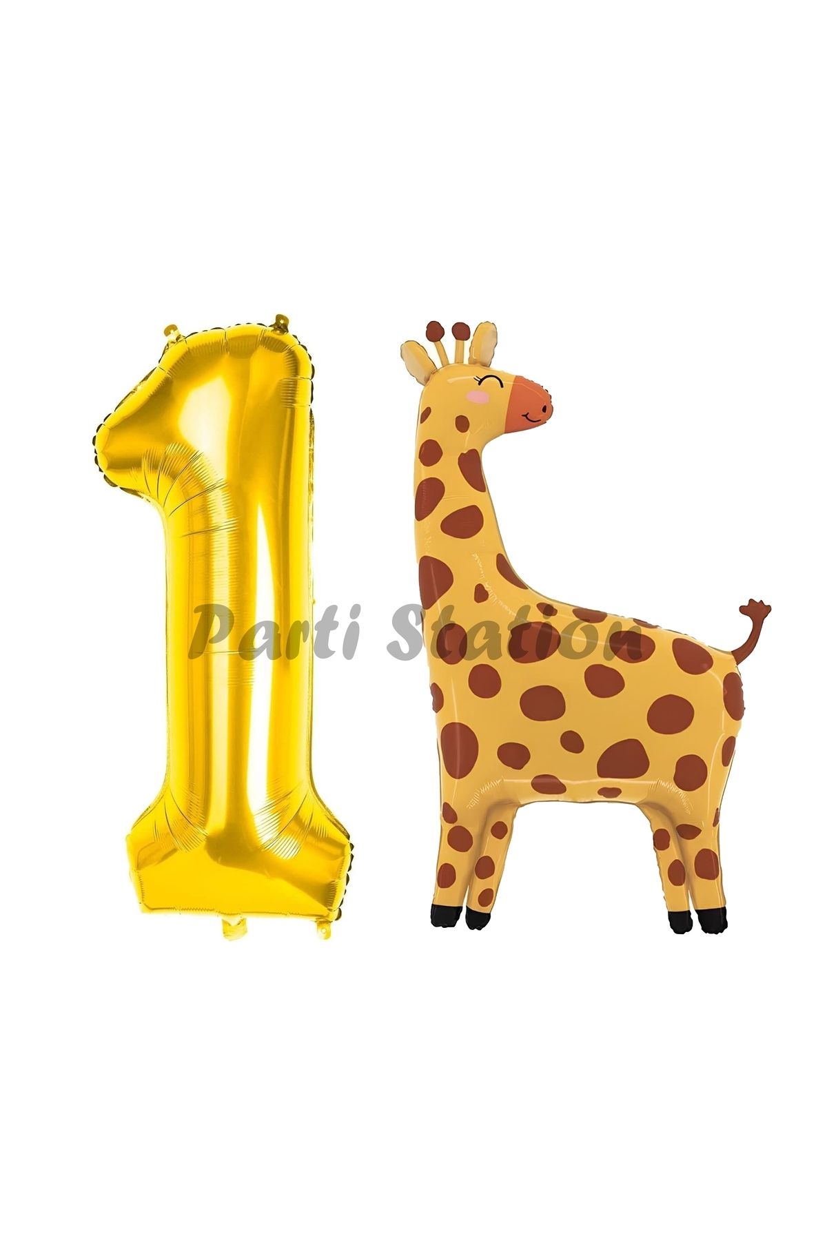 Partifest Safari Zürafa Balon 1 Yaş Balon Set Safari Konsept Sevimli Zürafa Balon ve Gold Renk Rakam Balon