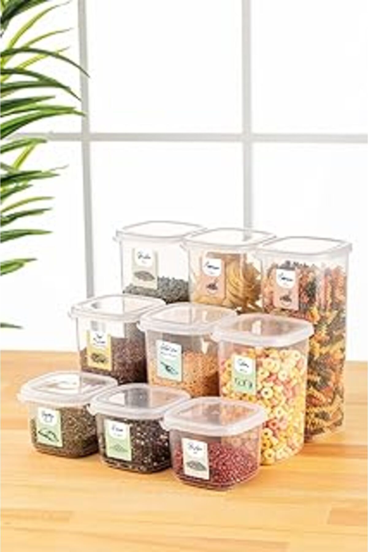 ASİTAN Renkli Etiketli 9Lu Peggy Erzak Saklama Kabı 3X(0,55 Litre, 1,2 Litre, 1,75 Litre) Beyaz