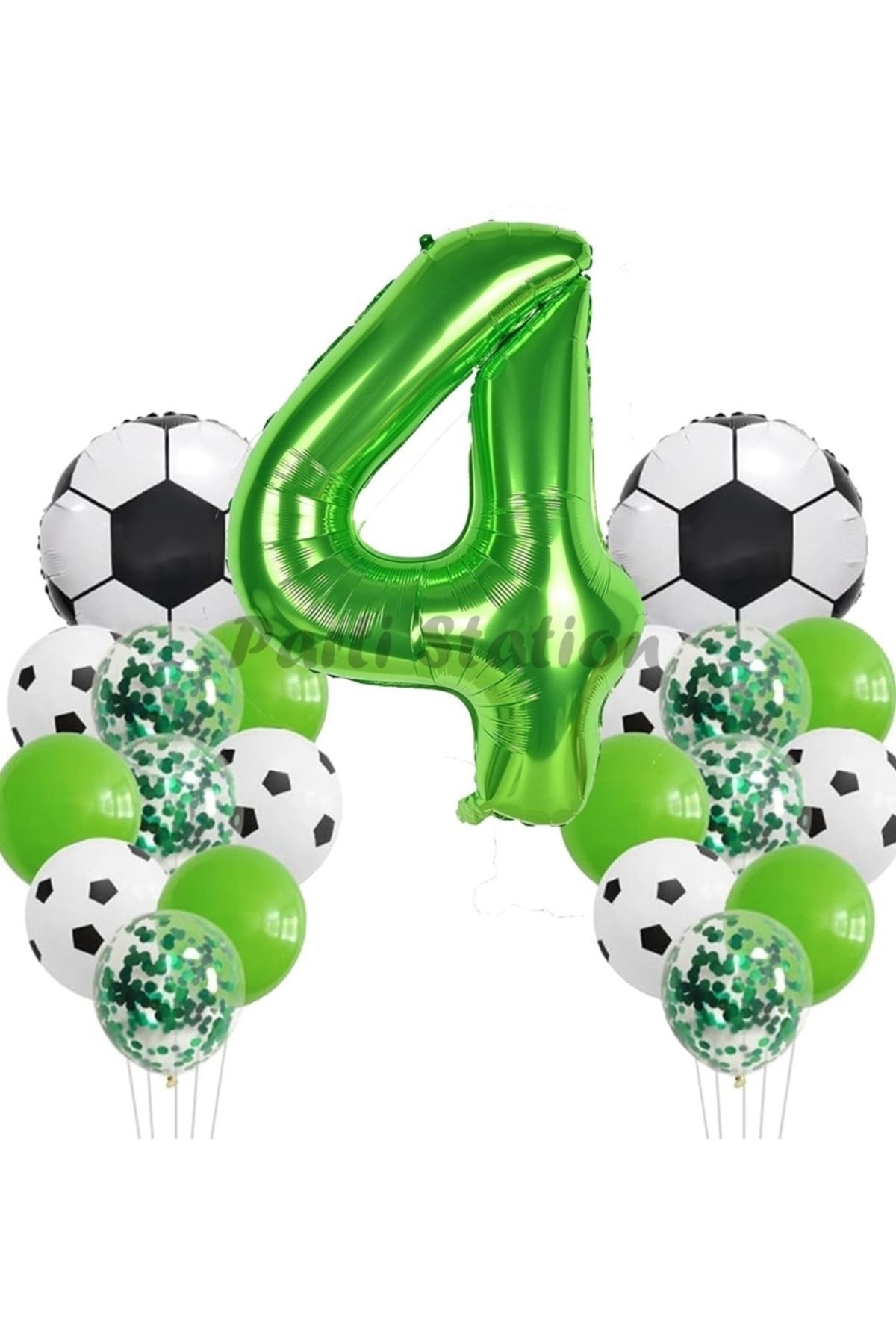 Partifest Futbol Maç Konsept Yeşil Rakam 4 Yaş Balon 76 Cm Futbol Konsept Yeşil Parti Doğum Günü Balon Seti