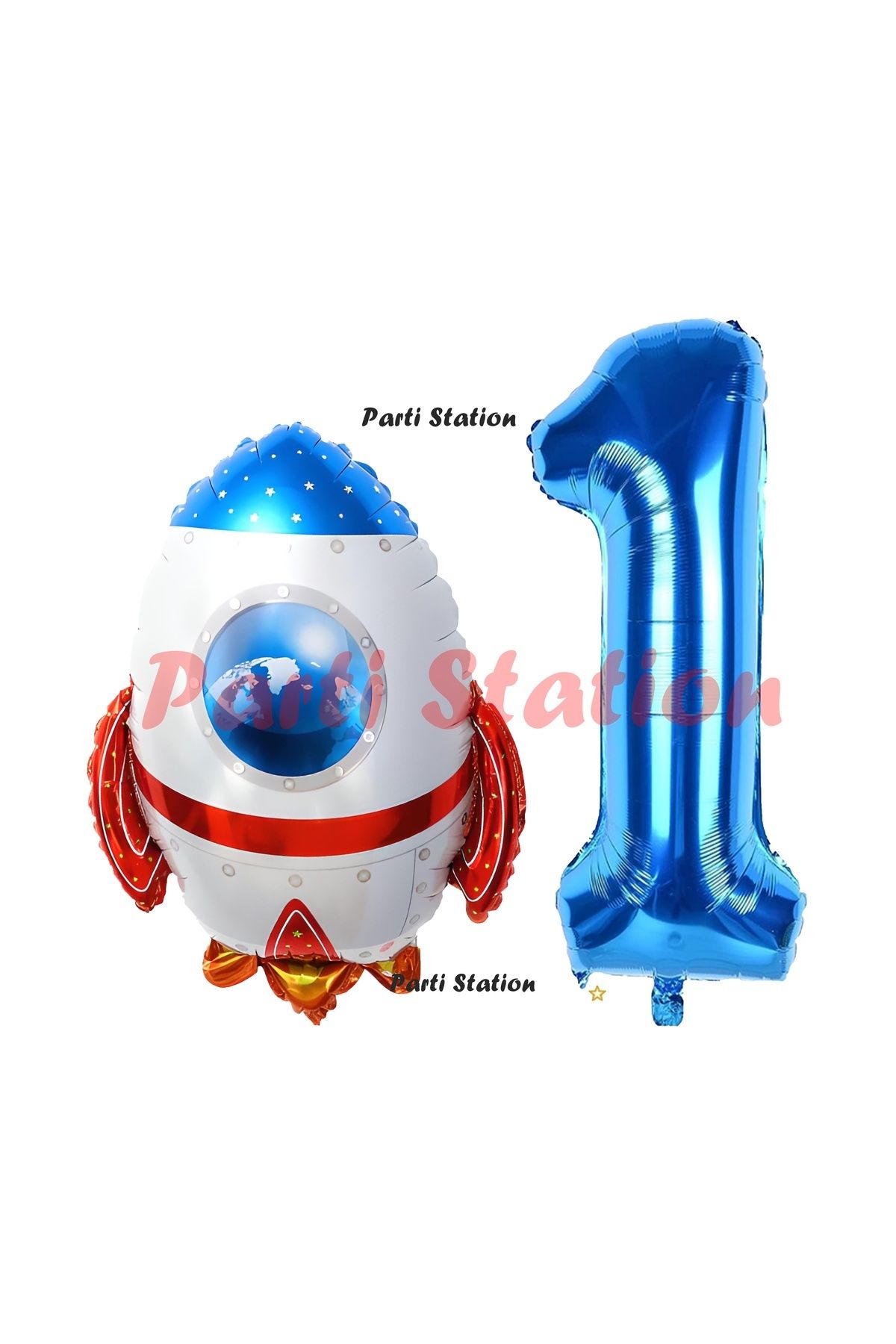 Partifest Uzay Konsept Roket Balon 1 Yaş Doğum Günü Set Uzay Konsept Balon ve Lacivert Rakam Balon