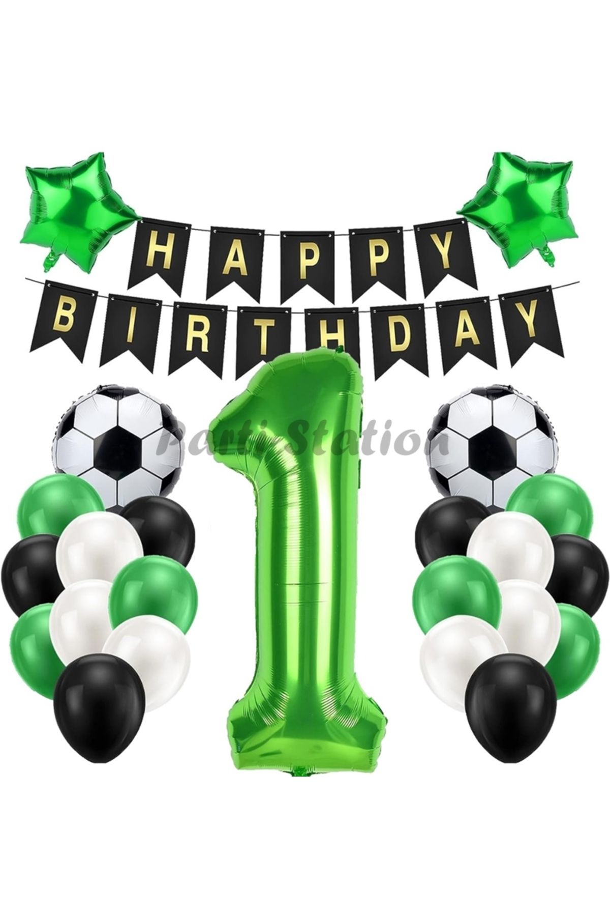 Partifest Futbol Maç Konsept Yeşil Rakam 1 Yaş Balon Futbol Konsept Yeşil Parti Doğum Günü Balon Seti