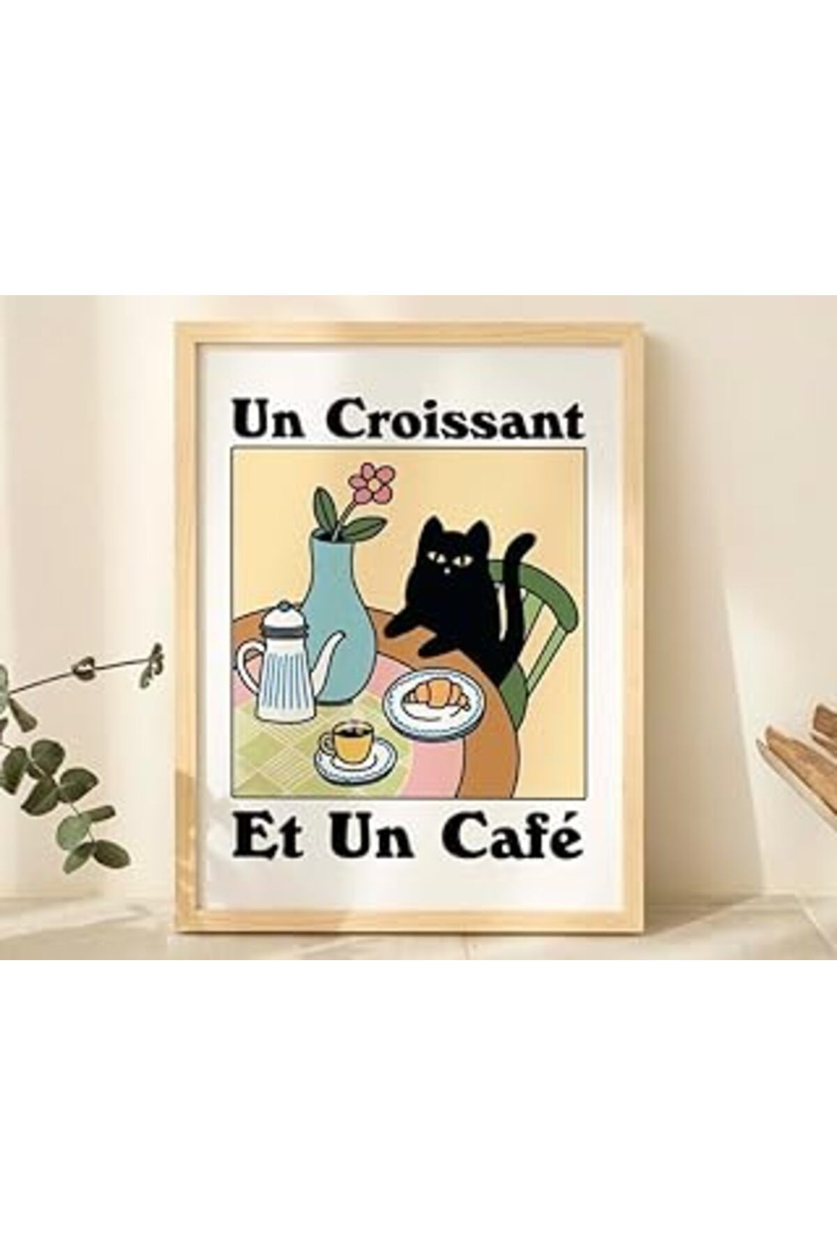 ASİTAN Print Dore Fransız Cafe Kruvasan Kedi Baskı, Retro İçecek Posteri, Bistro Kahve Post,Ingilizce Kupa