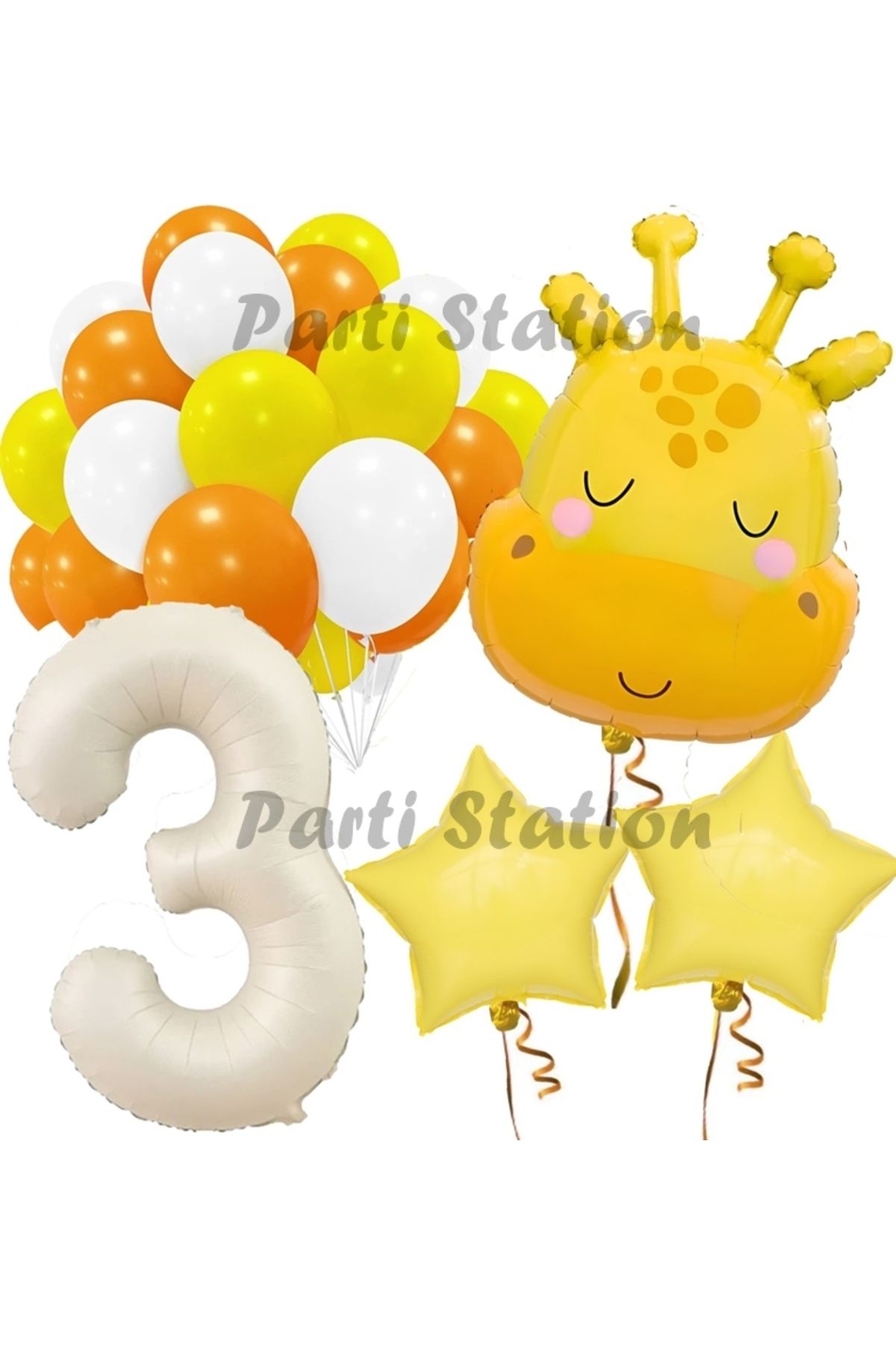 Partifest Safari Sevimli Zürafa Tema 3 Yaş Balon Set Safari Konsept Zürafa Parti Doğum Günü Balon Set