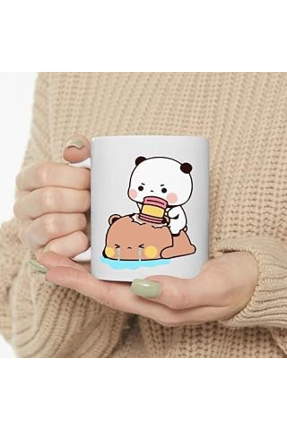 ASİTAN Print Dore Sevimli Bubu Ve Dudu Kahve Kupa, Ayı Seramik Kupa, Panda Ayı Kupası,Ingilizce Kupa 14