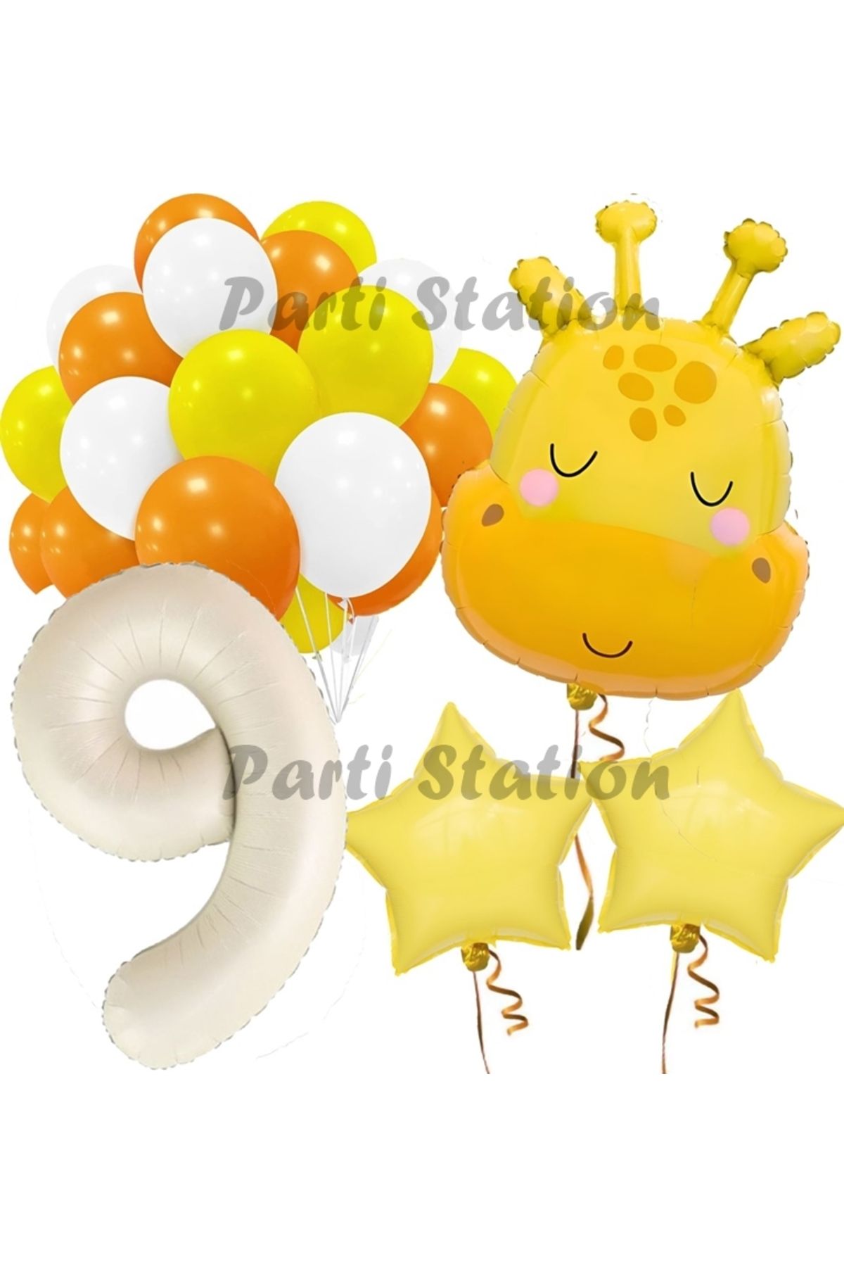 Partifest Safari Sevimli Zürafa Tema 9 Yaş Balon Set Safari Konsept Zürafa Parti Doğum Günü Balon Set