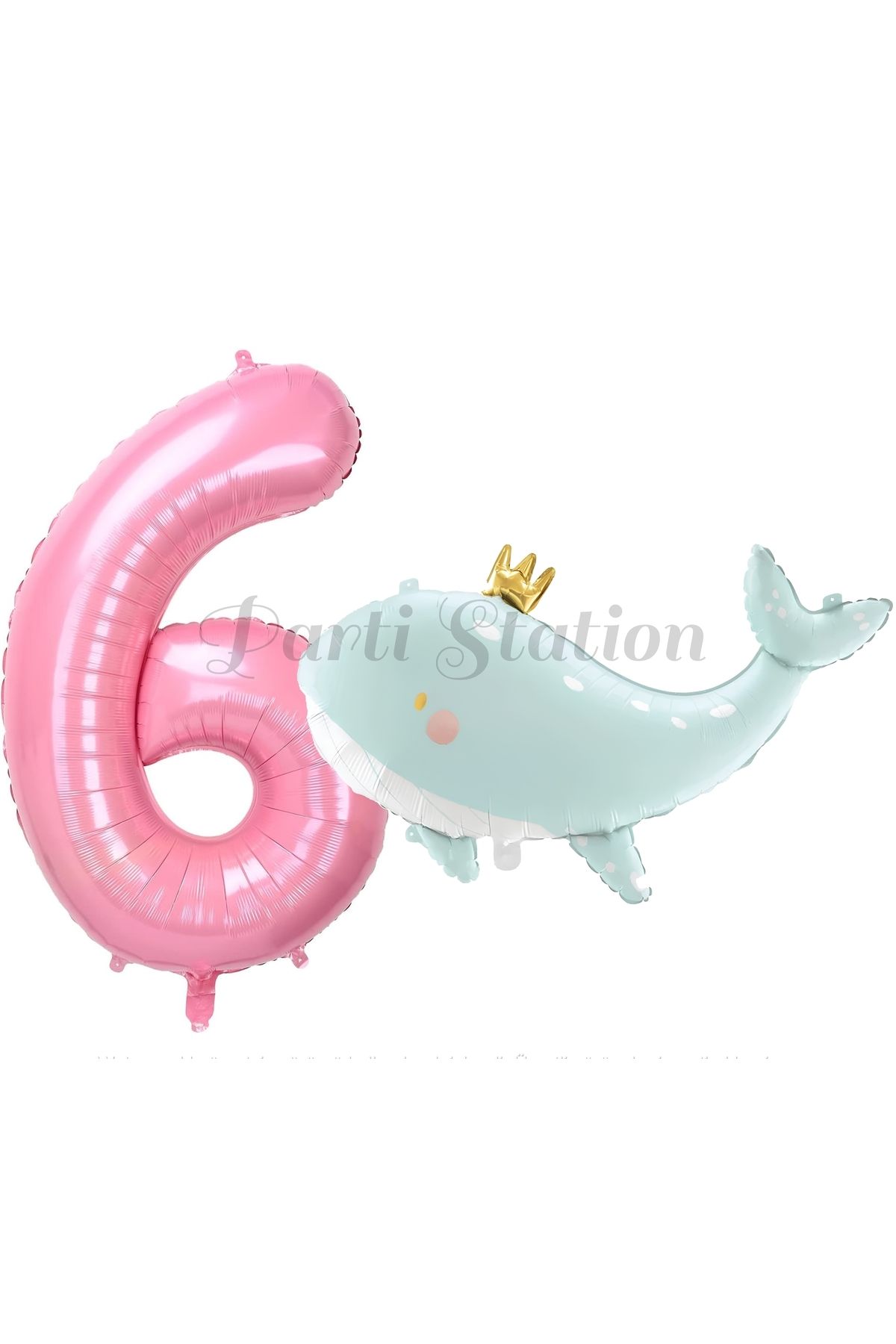 Partifest Sevimli Yeşil Balina 6 Yaş Balon Set Deniz Okyanus Canlıları Konsept Balon ve Pembe Rakam Balon