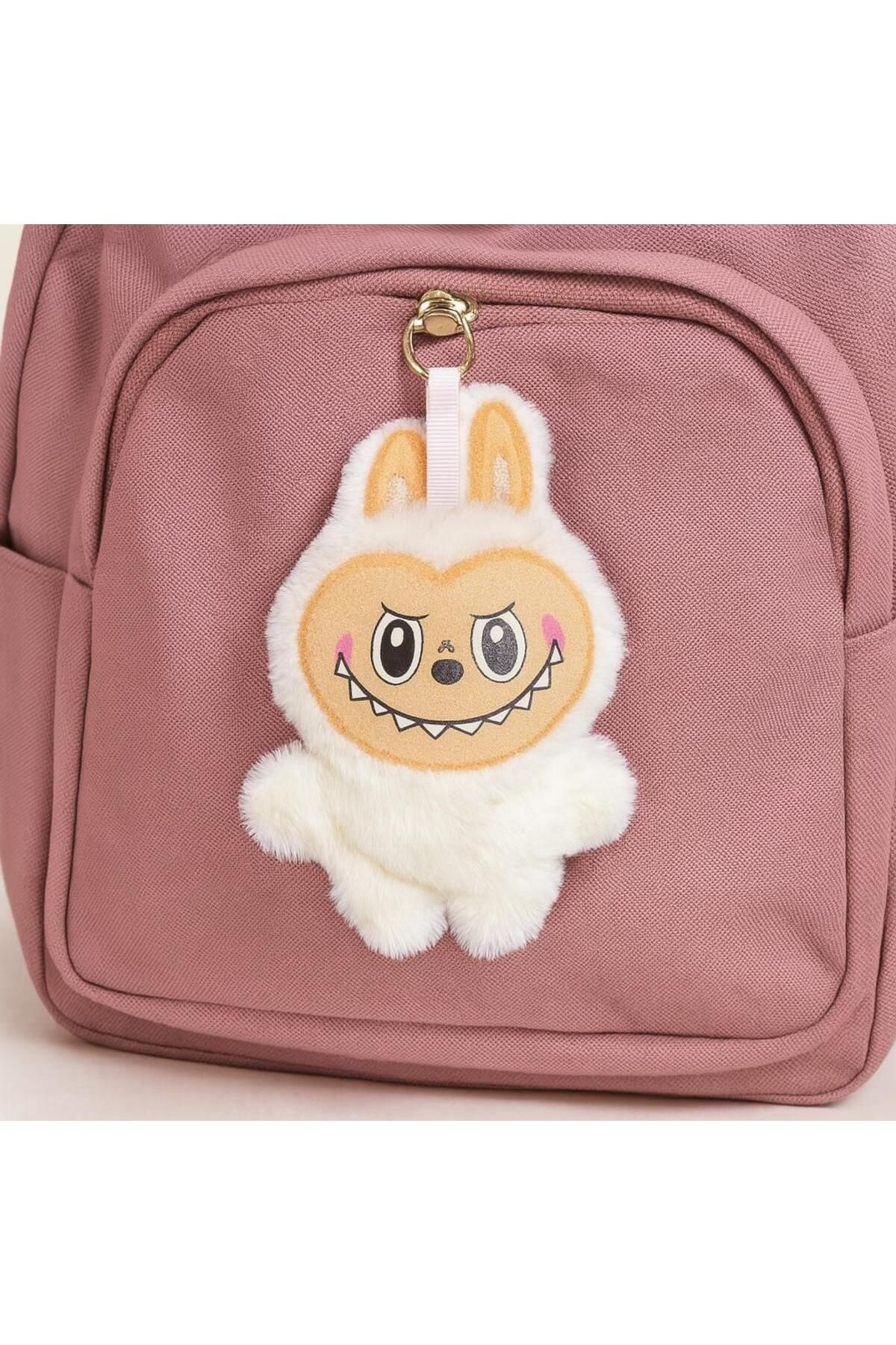China Bazaar Labubu Beyaz Peluş Aksesuar - Çanta Aksesuarı, Oyuncak, Anahtarlık 18 cm