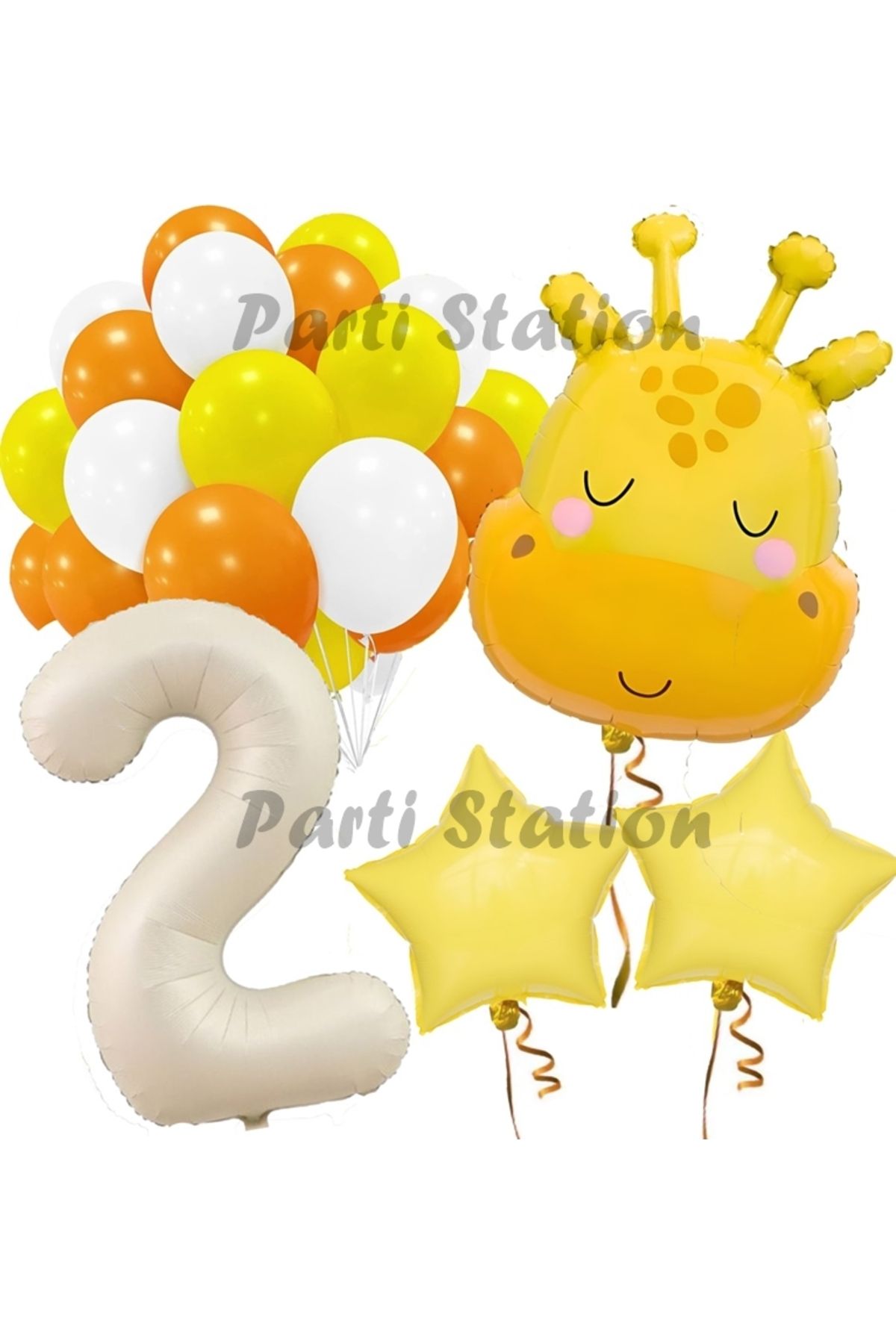 Partifest Safari Sevimli Zürafa Tema 2 Yaş Balon Set Safari Konsept Zürafa Parti Doğum Günü Balon Set