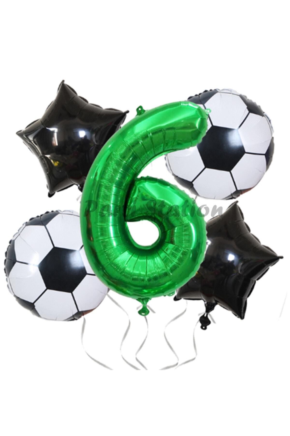 Partifest Futbol Maç Konsept Yeşil Rakam 6 Yaş Balon Set Futbol Konsept Yeşil Parti Doğum Günü Balon Seti