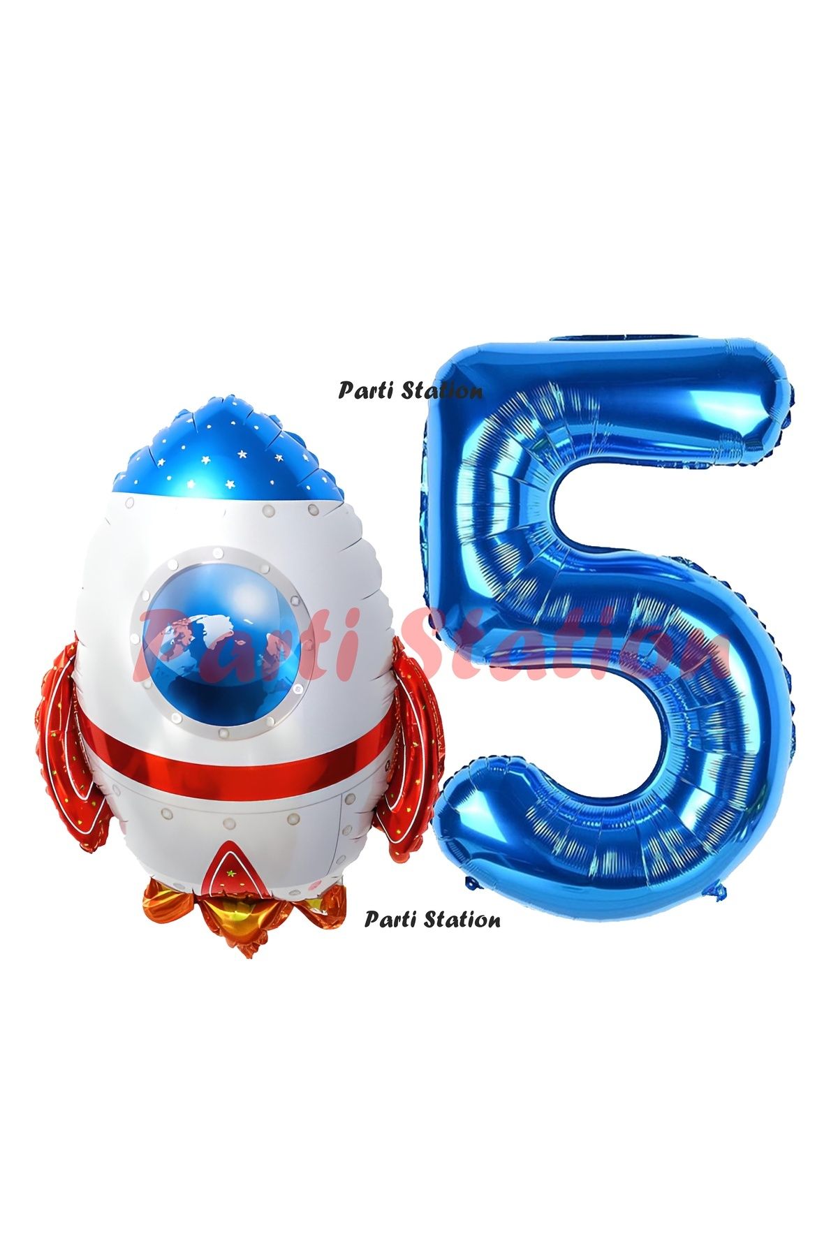 Partifest Uzay Konsept Roket Balon 5 Yaş Doğum Günü Set Uzay Konsept Balon ve Lacivert Rakam Balon