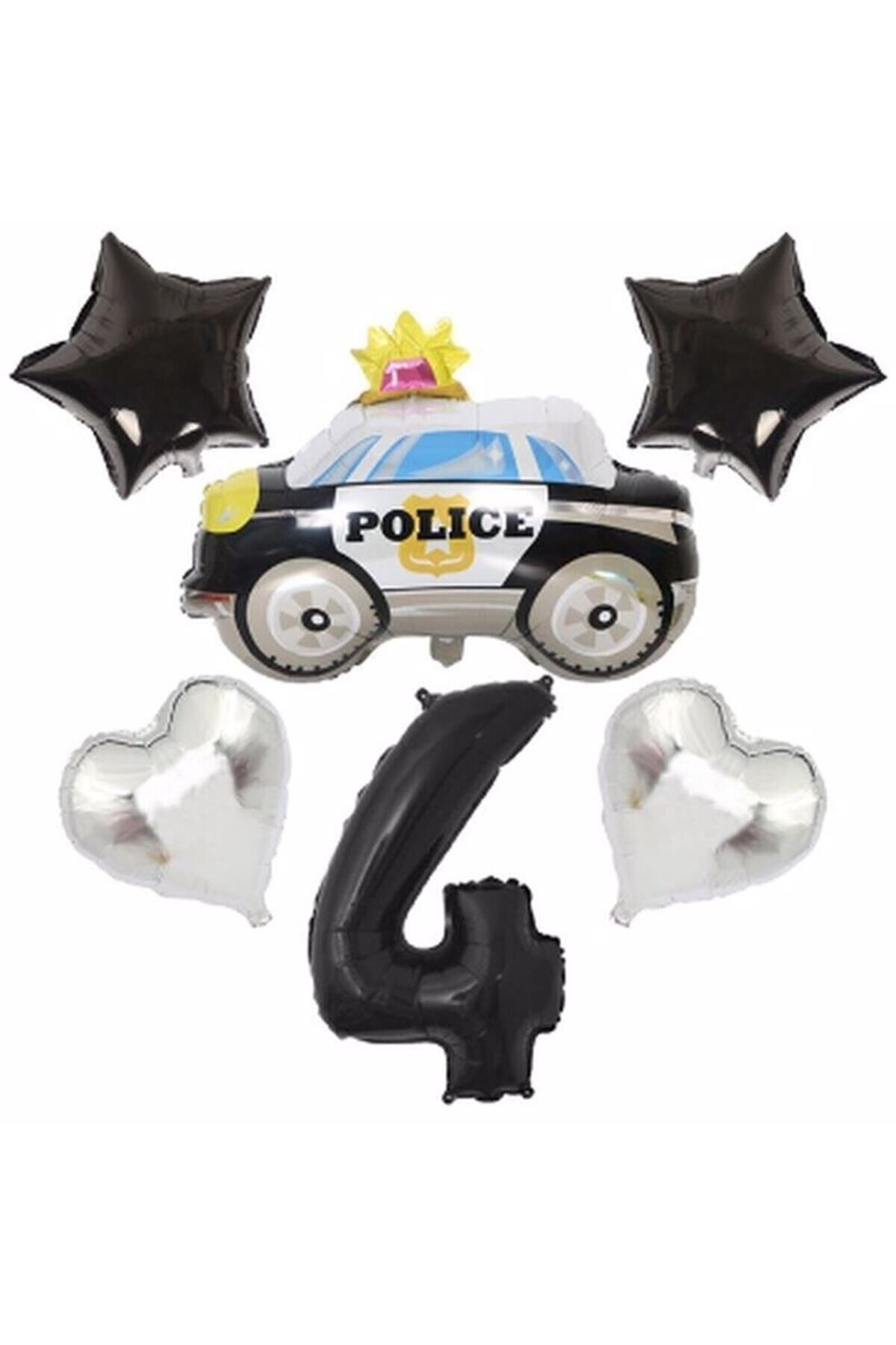 Partifest Polis Arabası 4 Yaş Balon Set Balon Folyo Set Konsept Set Yaş Balon Set