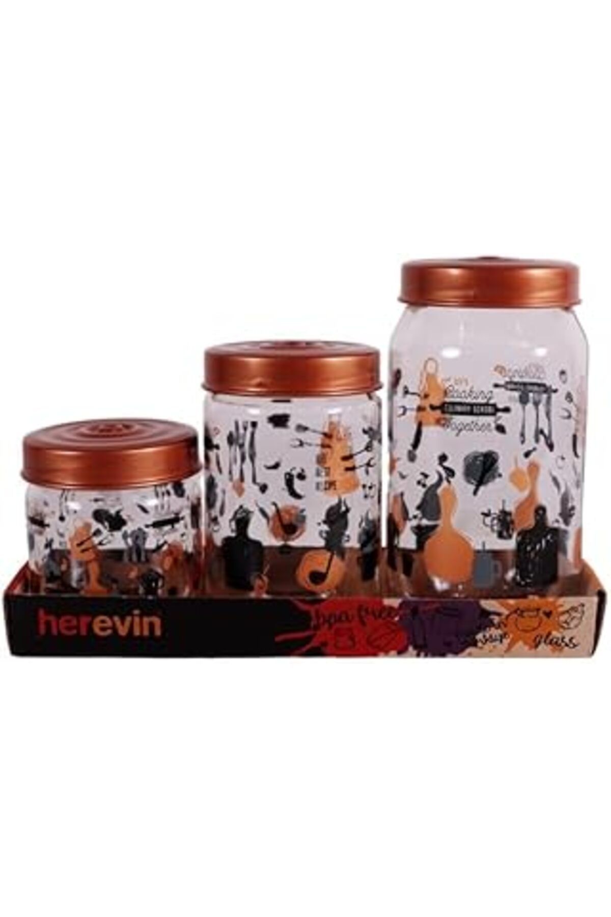 ASİTAN Herevin 139357-810 Desenli Kavanoz Seti 3'Lü (425-660-1000 Ml)