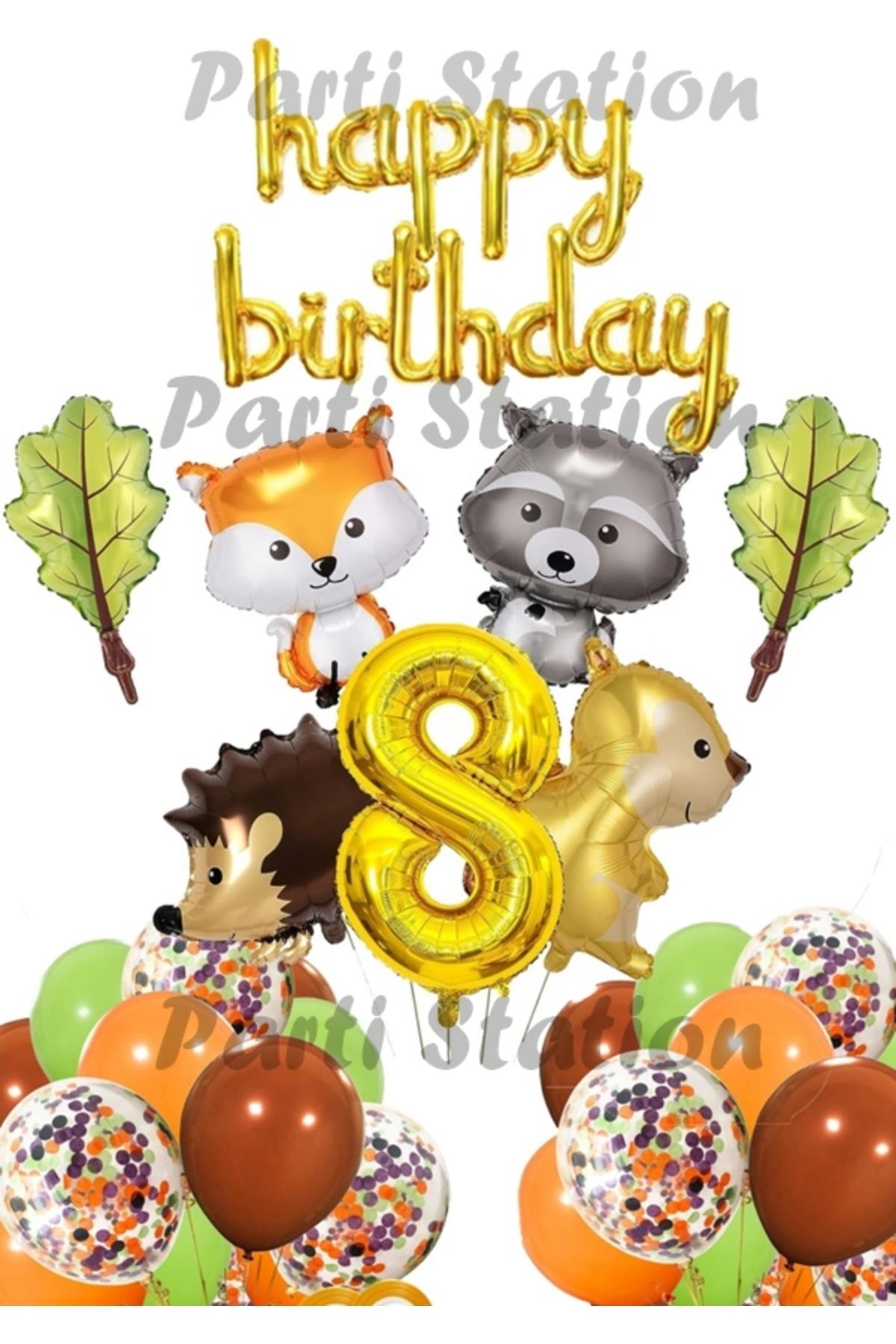 Partifest Orman Hayvanları Konsept Parti Woodland 8 Yaş Doğum Günü Balon Set Sincap Rakun Kirpi Tilki Balon