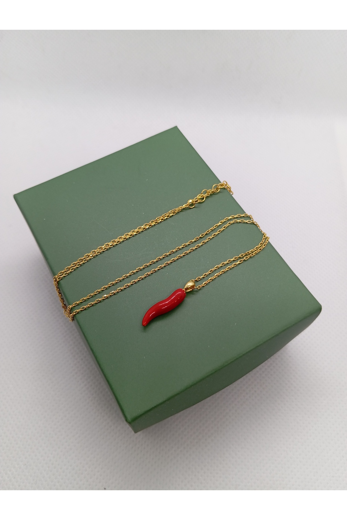 Kjewelry 925 Ayar Gümüş Kırmızı Biber Kolye 14k Altın Kaplama görsel 2