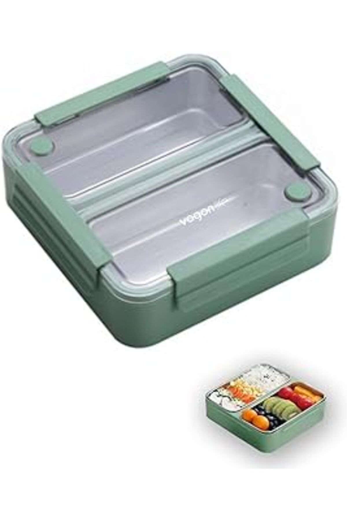 Mu Art Ahşap Lunch Box 1100 Ml (Sızdırmaz,Karışmaz 2 Bölmeli) Yeni Nesil Sefer Tası -Fflbox9807 Yeşil