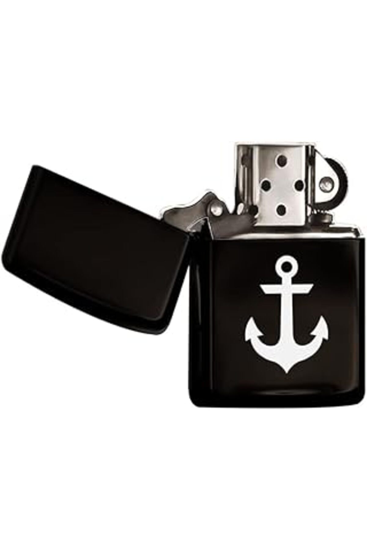 Qedii Bk Gift Çapa Tasarımlı Siyah Benzinli Metal Çakmak