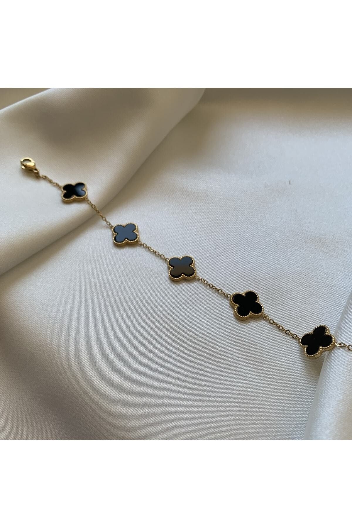 GUNESTAKI Siyah Renk Van Cleef Kararmaz Çelik Bileklik