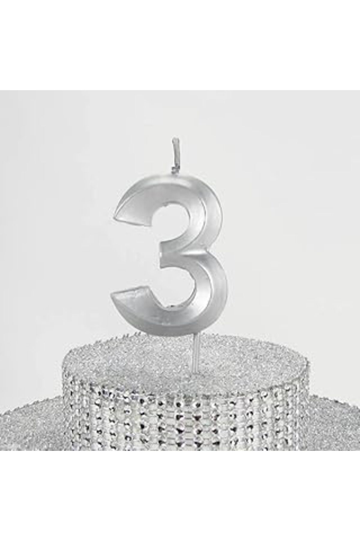 NETWORK ART Parti Vitrini 3 Üç Rakamlı Gümüş Gri Mum 6.5 Cm