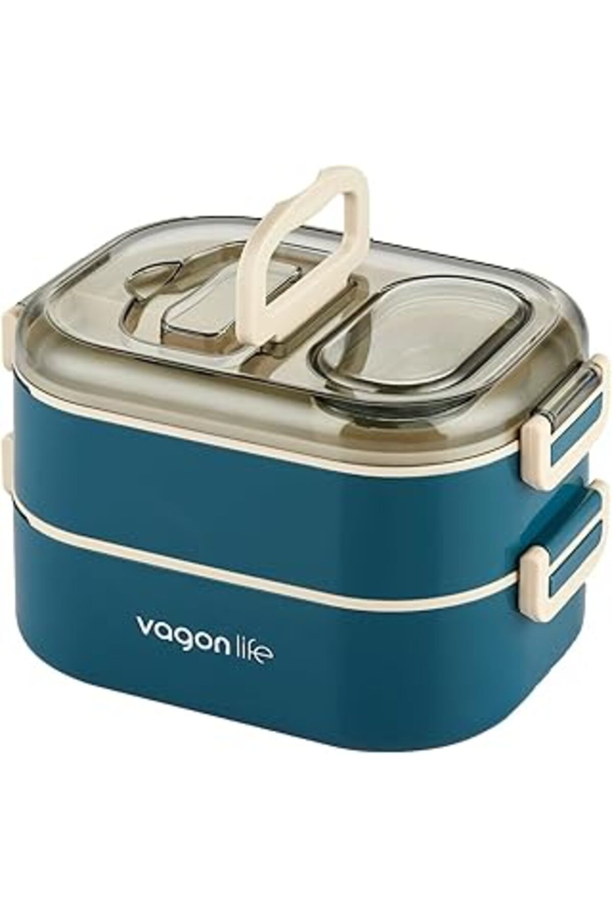 ASİTAN 1000 Ml İki Kat Üç Bölme Paslanmaz Çelik Bento Lunch Box Yeni Nesil Sefer Tası-Sos Kaseli Model-Ffl