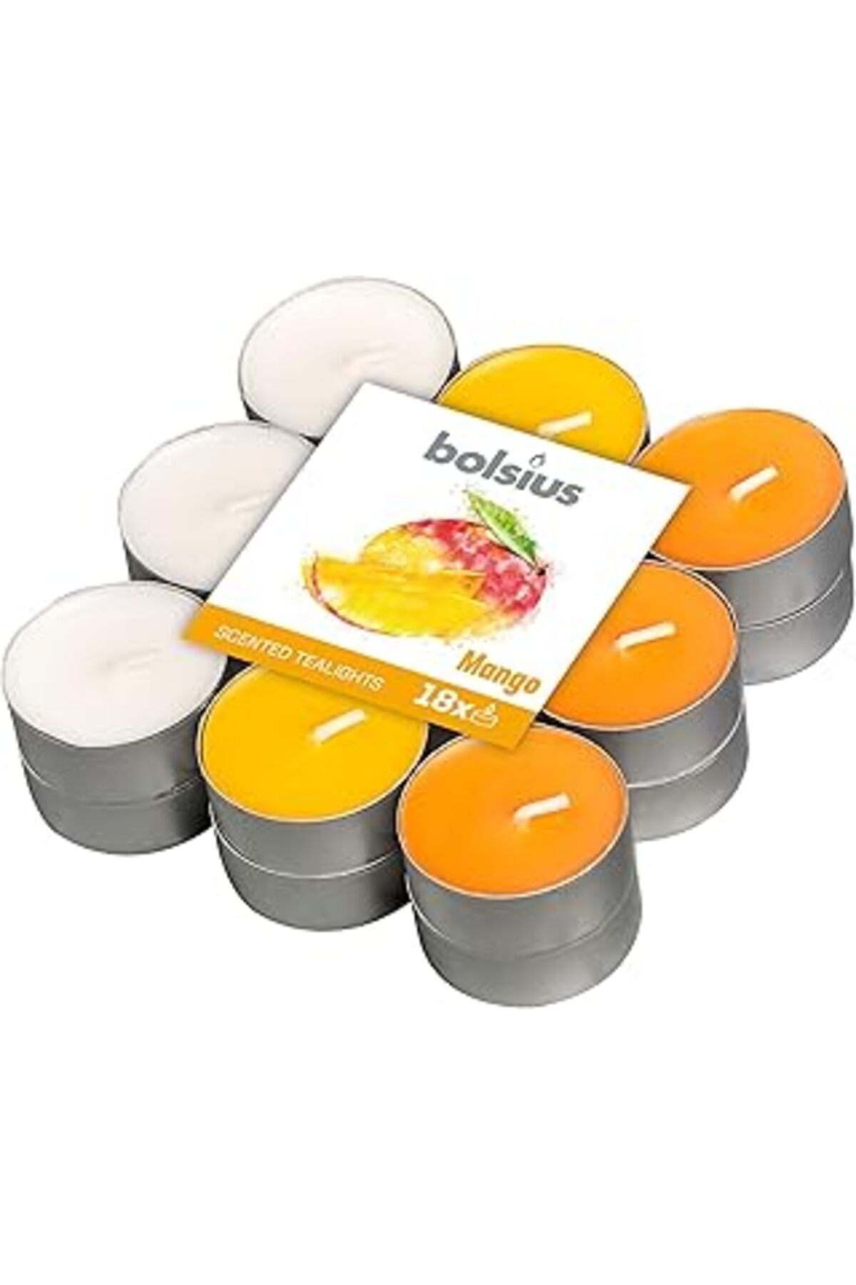 NETWORK ART Bolsius Kokulu Tealight Mum, Mango Kokulu, Karışık Renkli, 18'Li Paket, 4 Saatlik Uzun Yanma Süresi