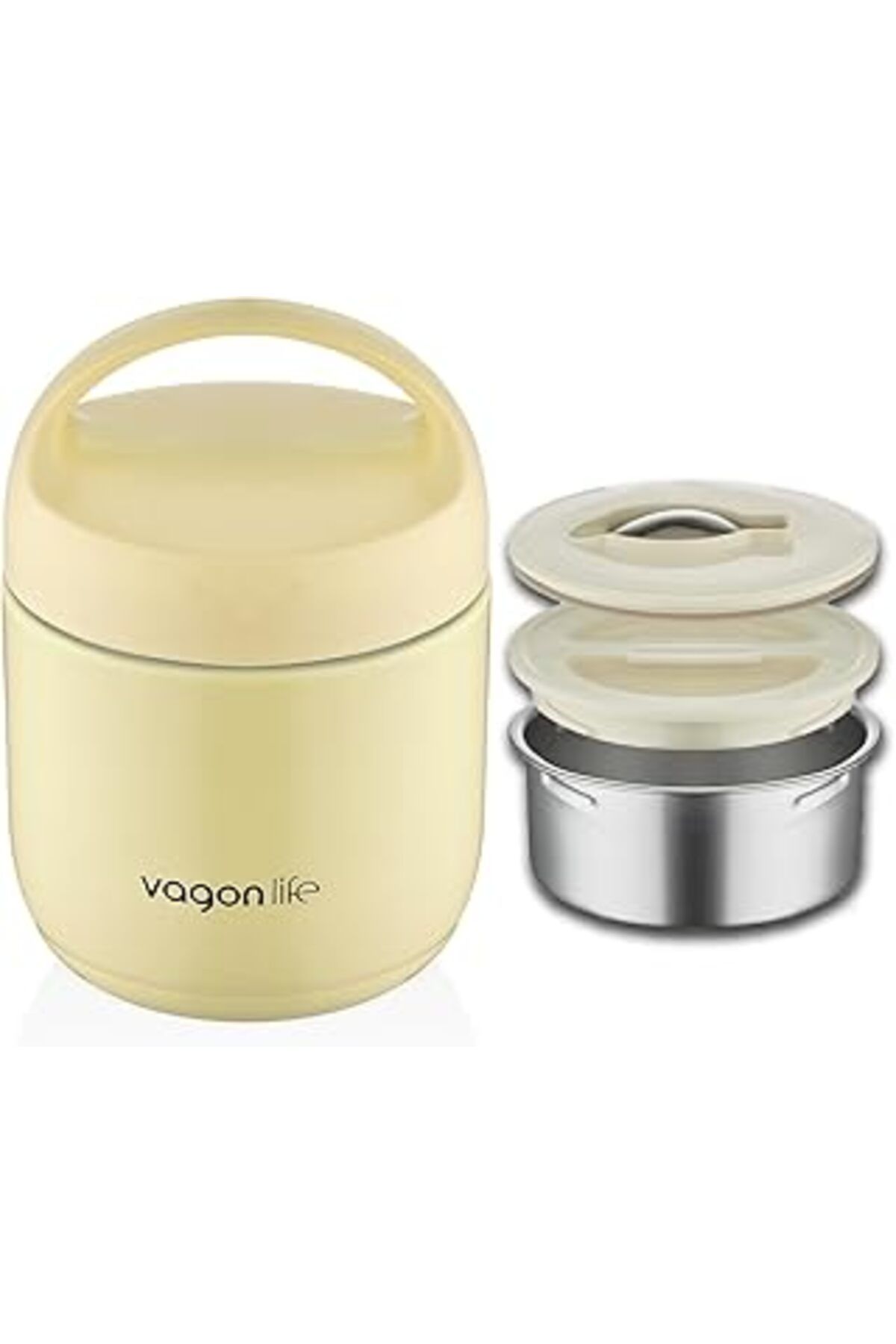 Mu Art Ahşap Vagonlife Çelik Yemek Termosu Isı Yalıtımlı Kaseli 1.2Lt Sızdırmaz Vakumlu Kap Taşıma Kulplu -Ff101
