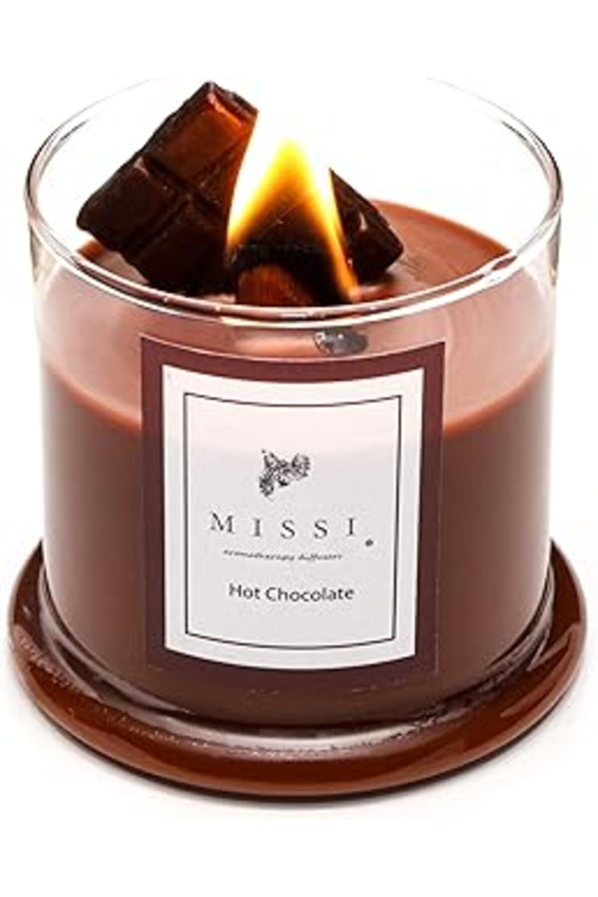 NETWORK ART Büyük Üfleme Cam Ahşap Fitilli Hot Chocolate Vegan Mum (380 Gr)