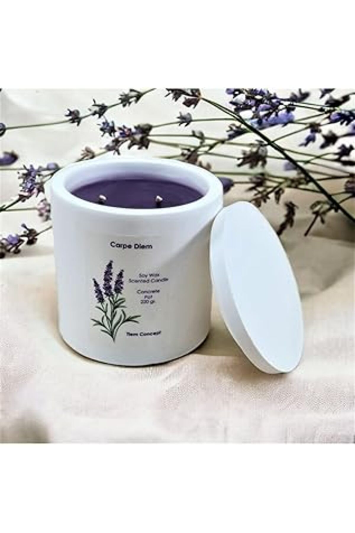 Roses Store Tiem Concept Dekoratif Lavanta Kokulu Beyaz Renkli Beton Saksılı Ve Kapaklı Soya Mum