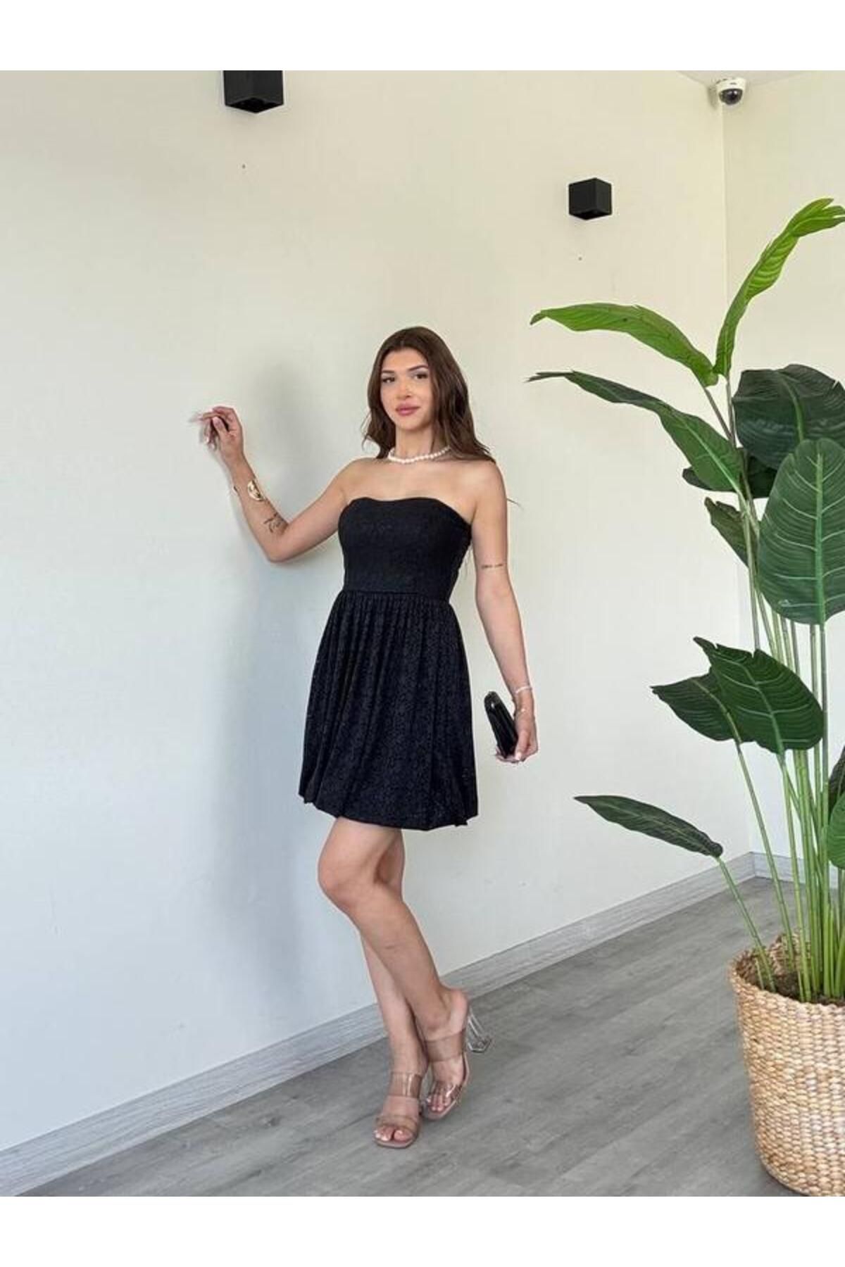 cuteliay butik Straplez Dantel Mini Elbise