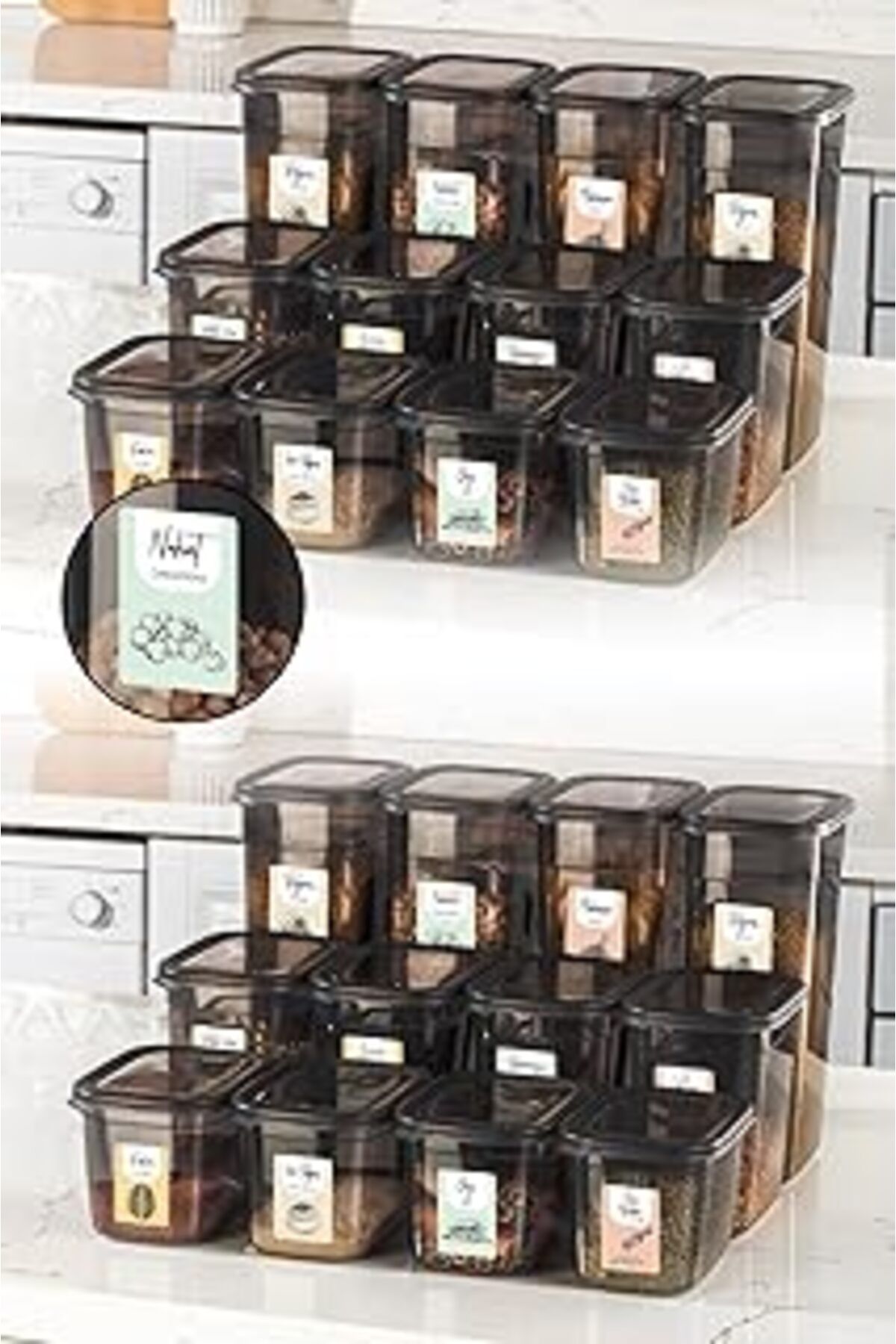 NETWORK ART Renkli Etiketli 24Lü Set Peggy Dikdörtgen Saklama Kabı 8X(1,3-2-3,2 Litre) Antrasit