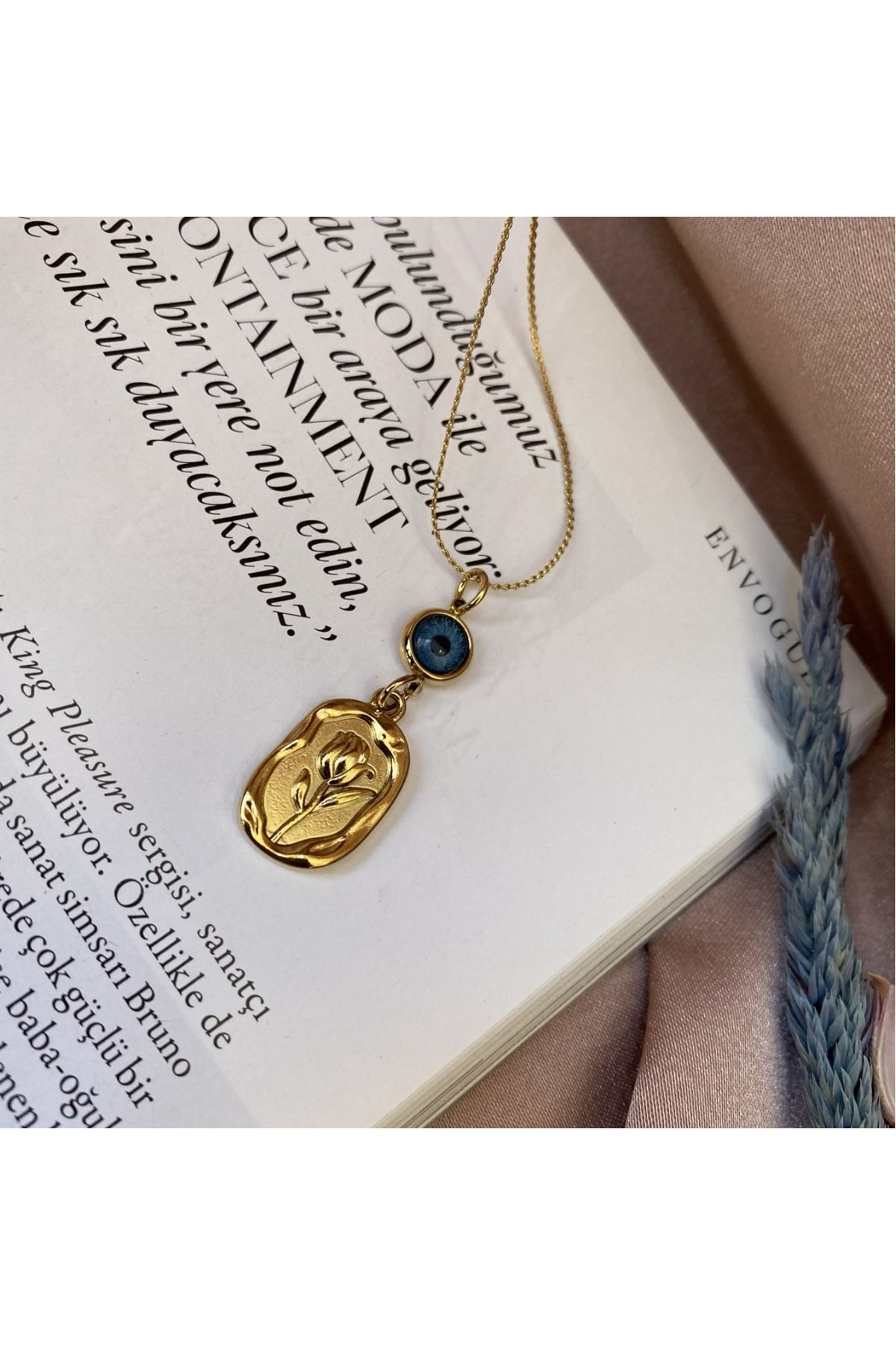 BELLA NECKLACE GÜL PLAKALI ÇELİK KOLYE