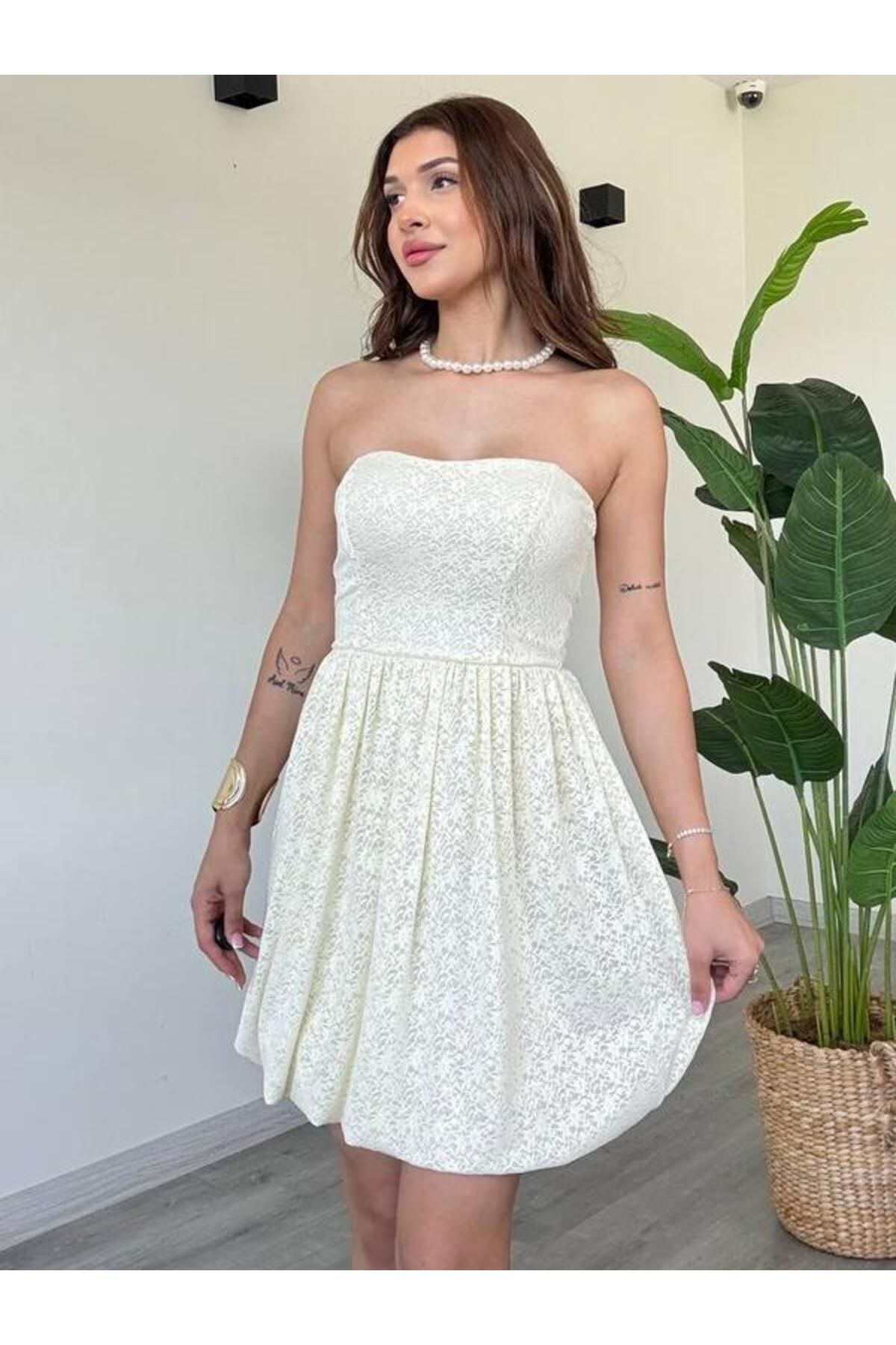 cuteliay butik Straplez Dantel Mini Elbise