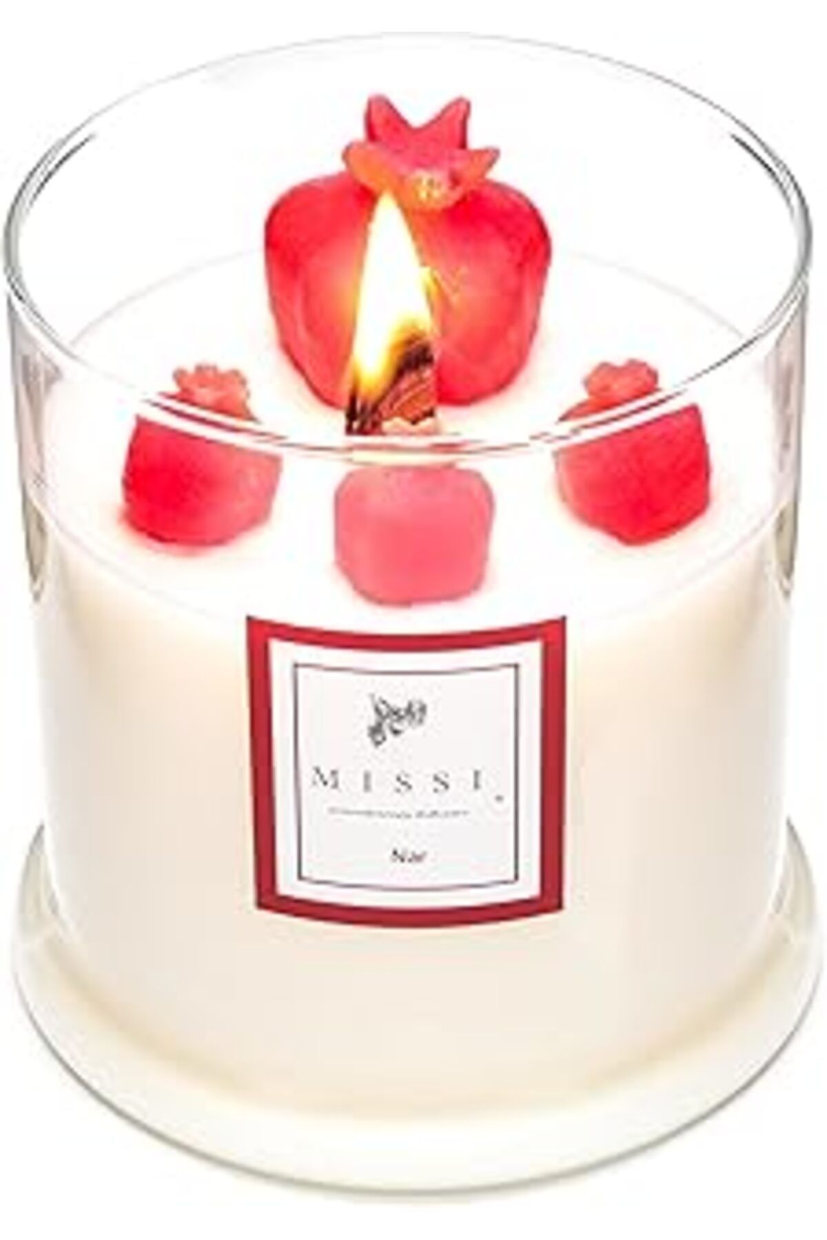 Roses Store Büyük Üfleme Cam Ahşap Fitilli Nar Vegan Mum (380 Gr)