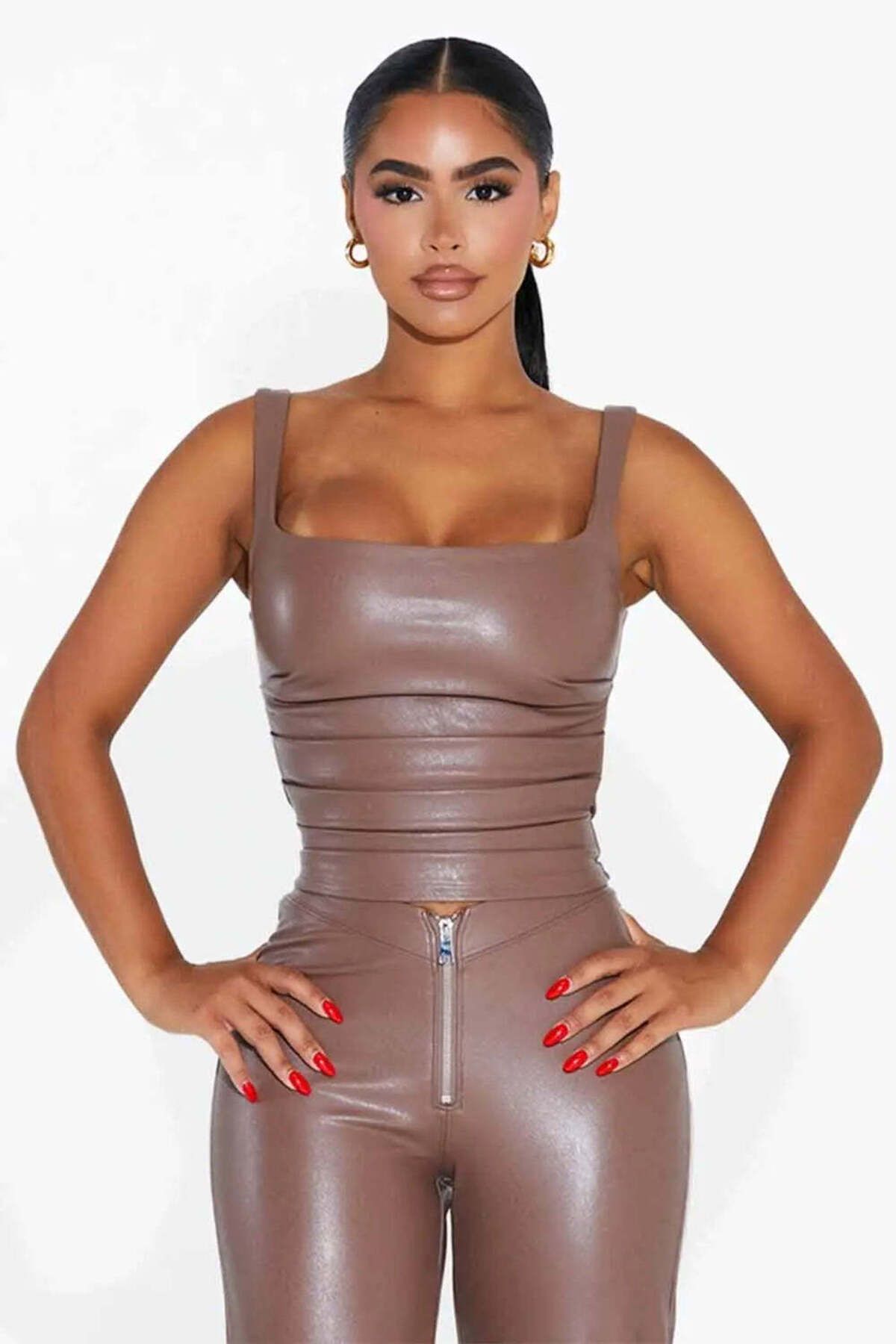 American Rag Cie Sırt Fermuarlı Şık Süet Bluz - Rahat ve Modern Faux Leather Üst
