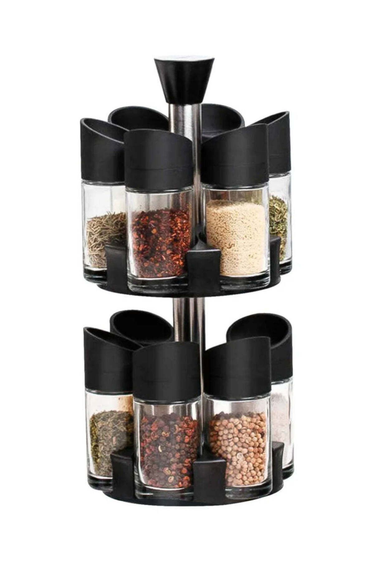 Generic-12-Piece Extra Large Transparent Glass Spice Jar Set with Lid & 360° Rotating Rack – Ultimate Kit 1