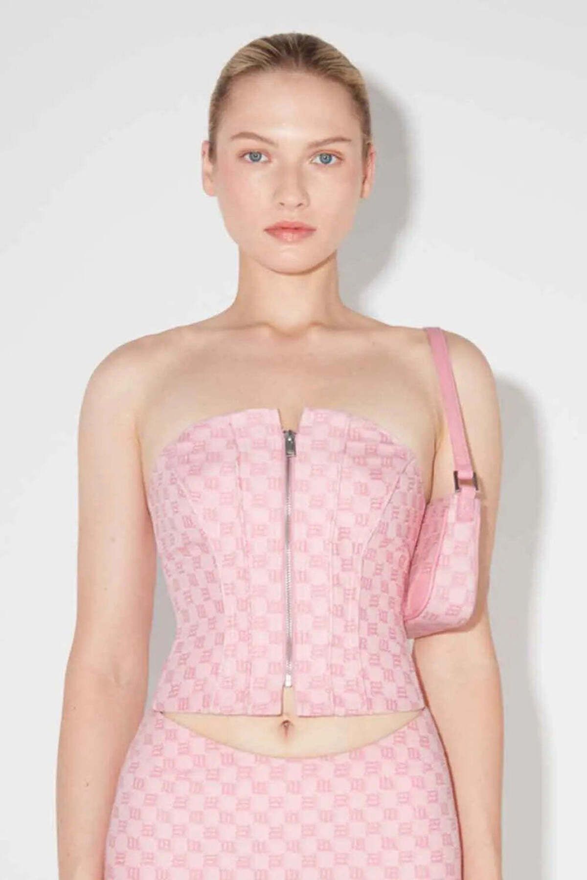 American Rag Cie Pembe Jacquard Monogramlı Kanvas Korse Üst