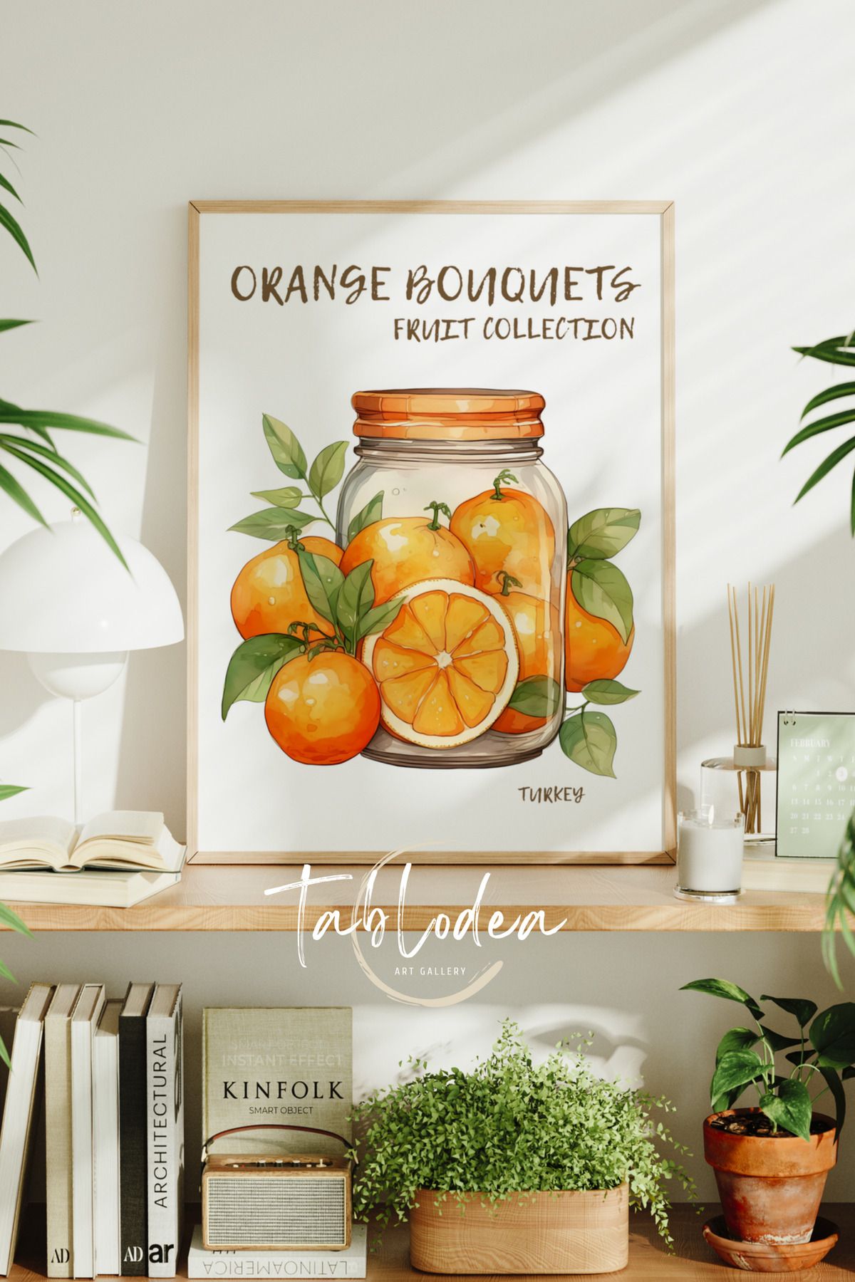tablodea Portakal Desenli Minimalist Mutfak Tablosu TD Vintage Doğal Akdeniz Stili Çerçeveli Poster Tablo