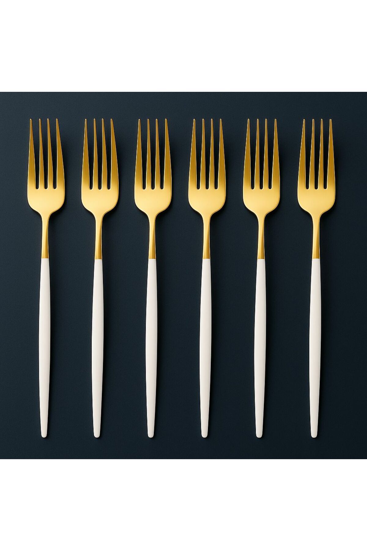 TARIK HOME 6 Kişilik Gold Beyaz Modern Yuvarlak Form Paslanmaz Çelik 6 Parça Çatal Seti