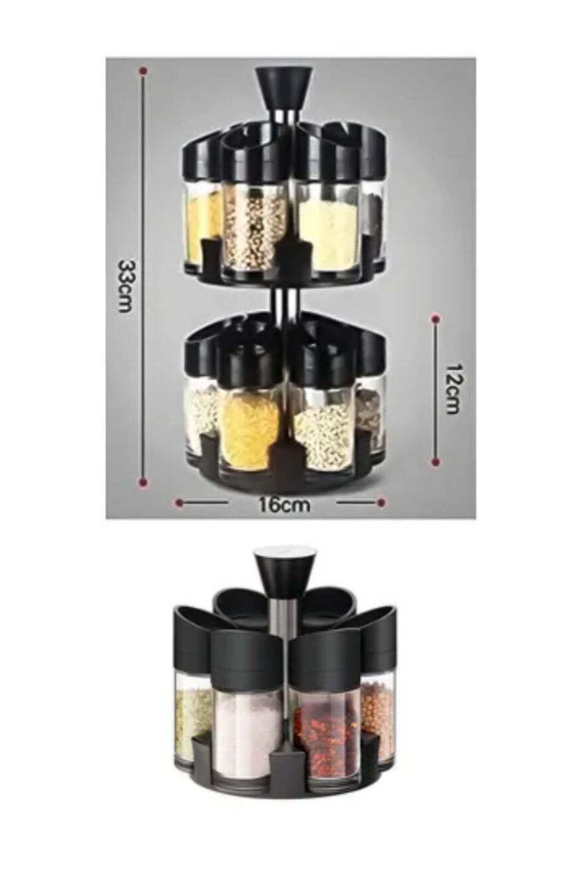 Generic-12-Piece Extra Large Transparent Glass Spice Jar Set with Lid & 360° Rotating Rack – Ultimate Kit 2