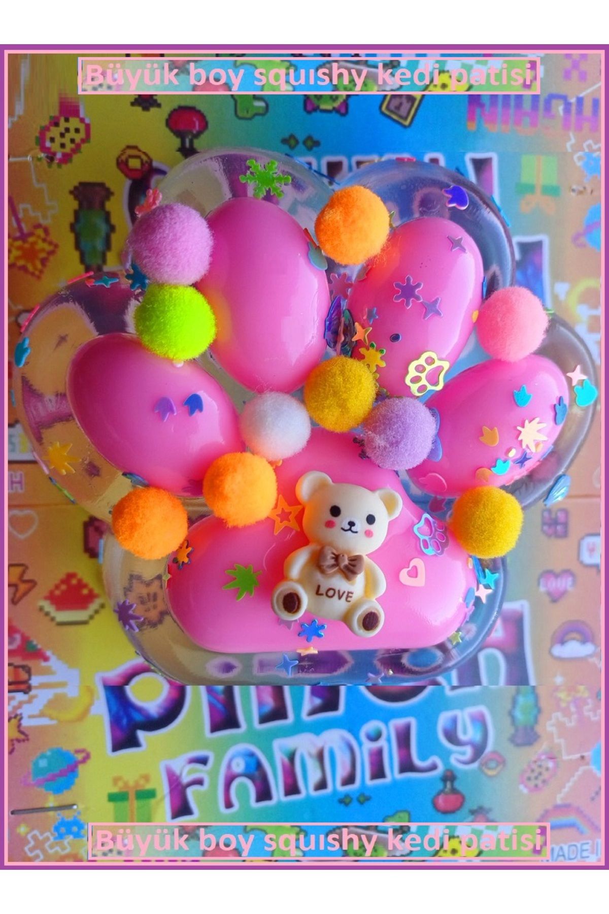 OYUNCAKSAHİLİ Fufu Squishy Kedi Patisi Büyükboy Rengarenk Sukuşi Oyuncak Pati Esnek Skuşi Pembe Pink
