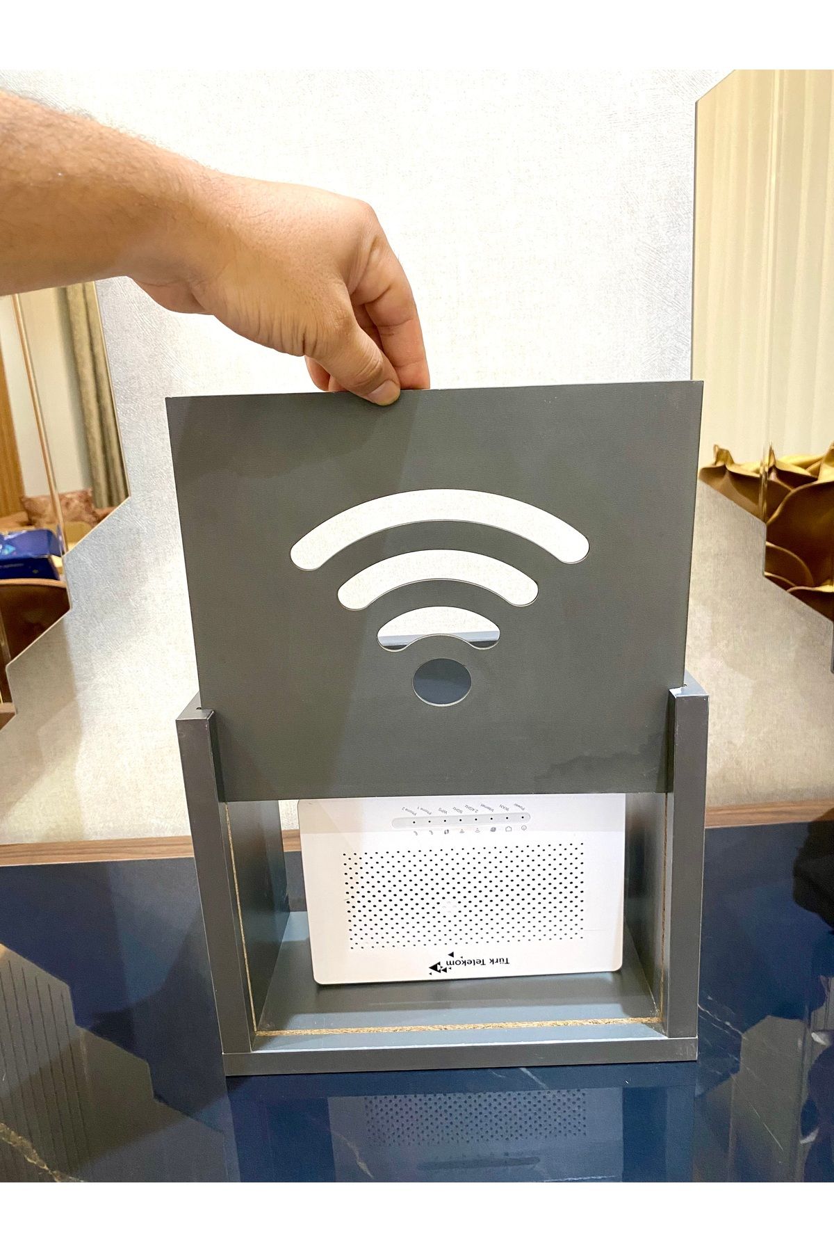 Mağaraahşap Modem Saklama Kutusu Wifi Saklama Kutusu Duvar Düzenleyici Antrasit Renk