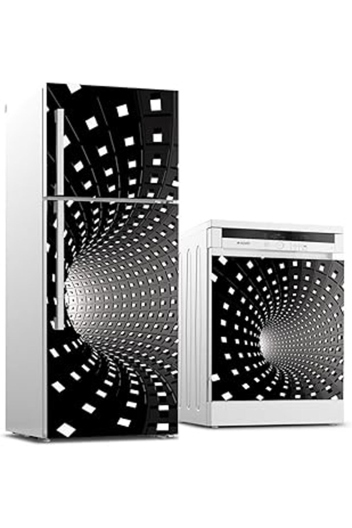NETWORK ART Buzdolabı Ve Bulaşık Makinası Beyaz Eşya Sticker Kaplama 3D Tünel Kareler