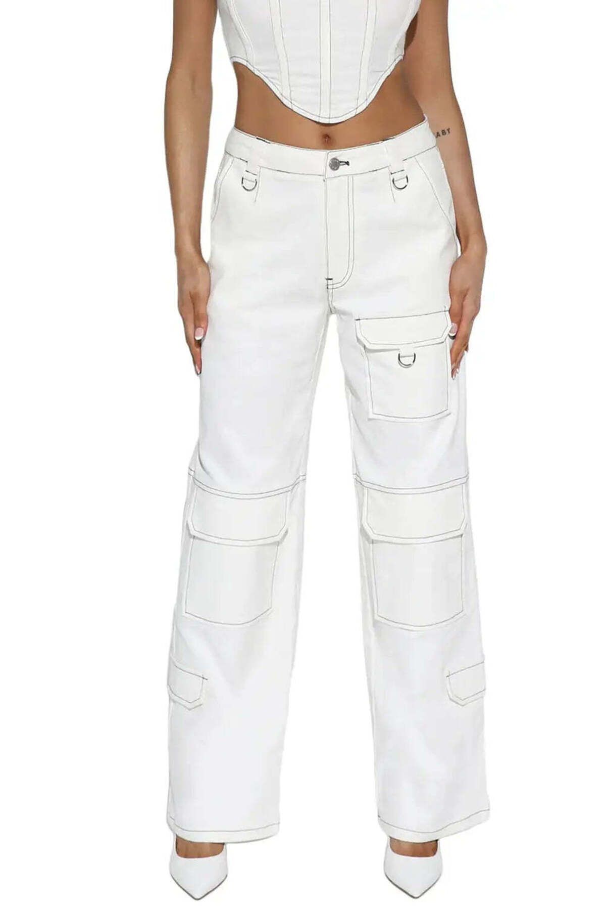 American Rag Cie Fargo Jeans - Beyaz Geniş Paça, Düşük Orta Bel Kot Pantolon