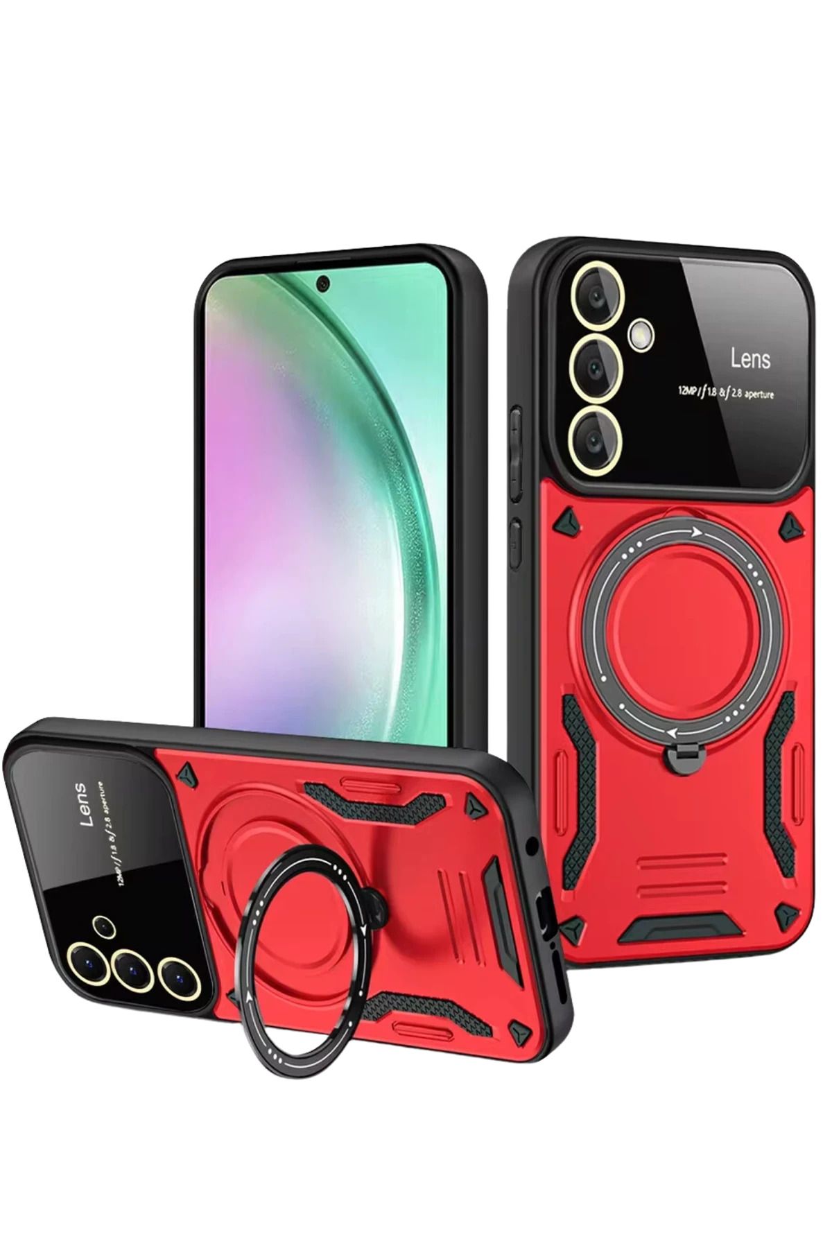nerede bulurum Newface Samsung Galaxy S24 FE Kılıf Joy Lens Standlı Kapak - Kırmızı