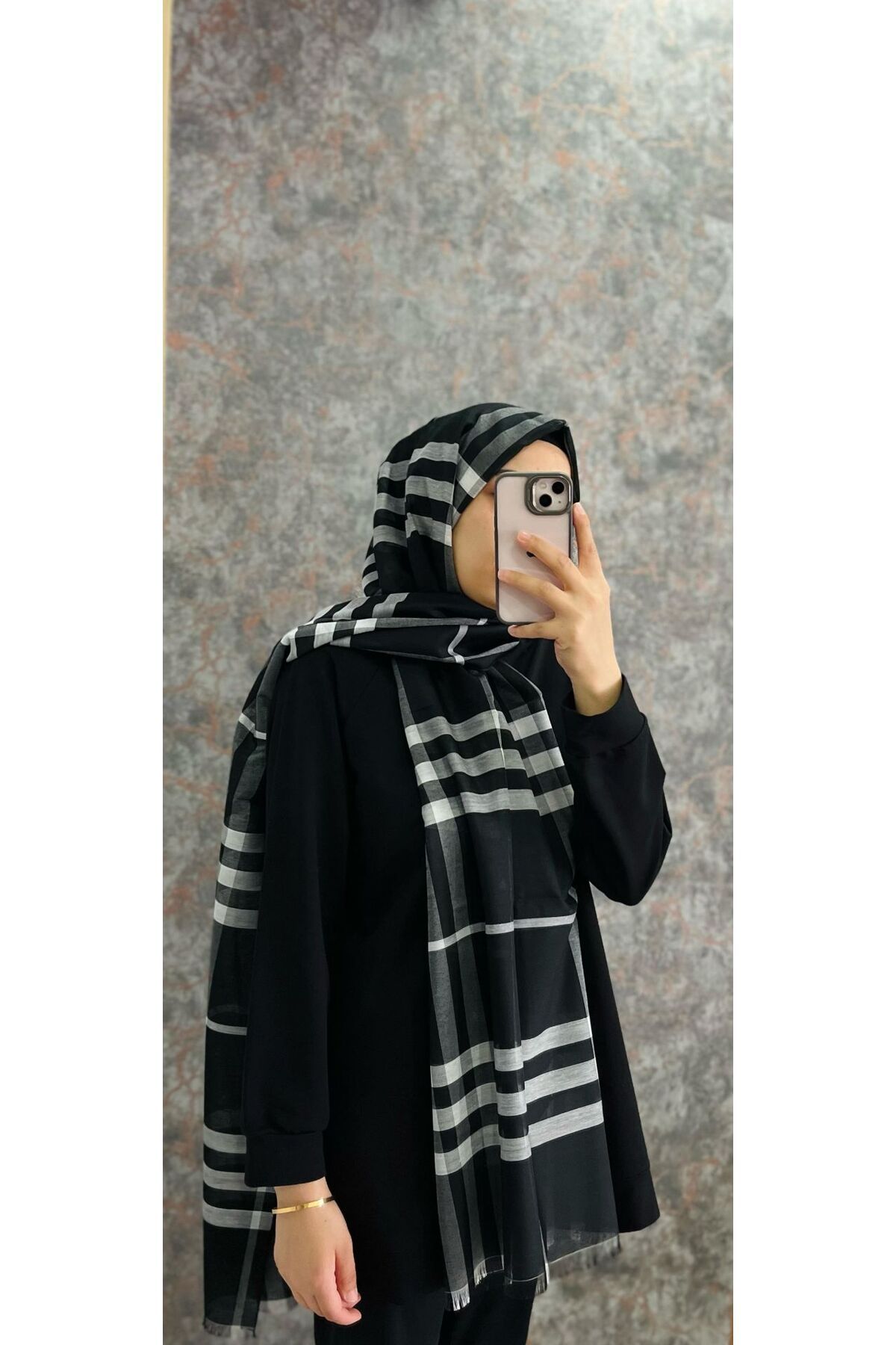 PİRAMİT EKOSE ŞAL SİYAH BEYAZ