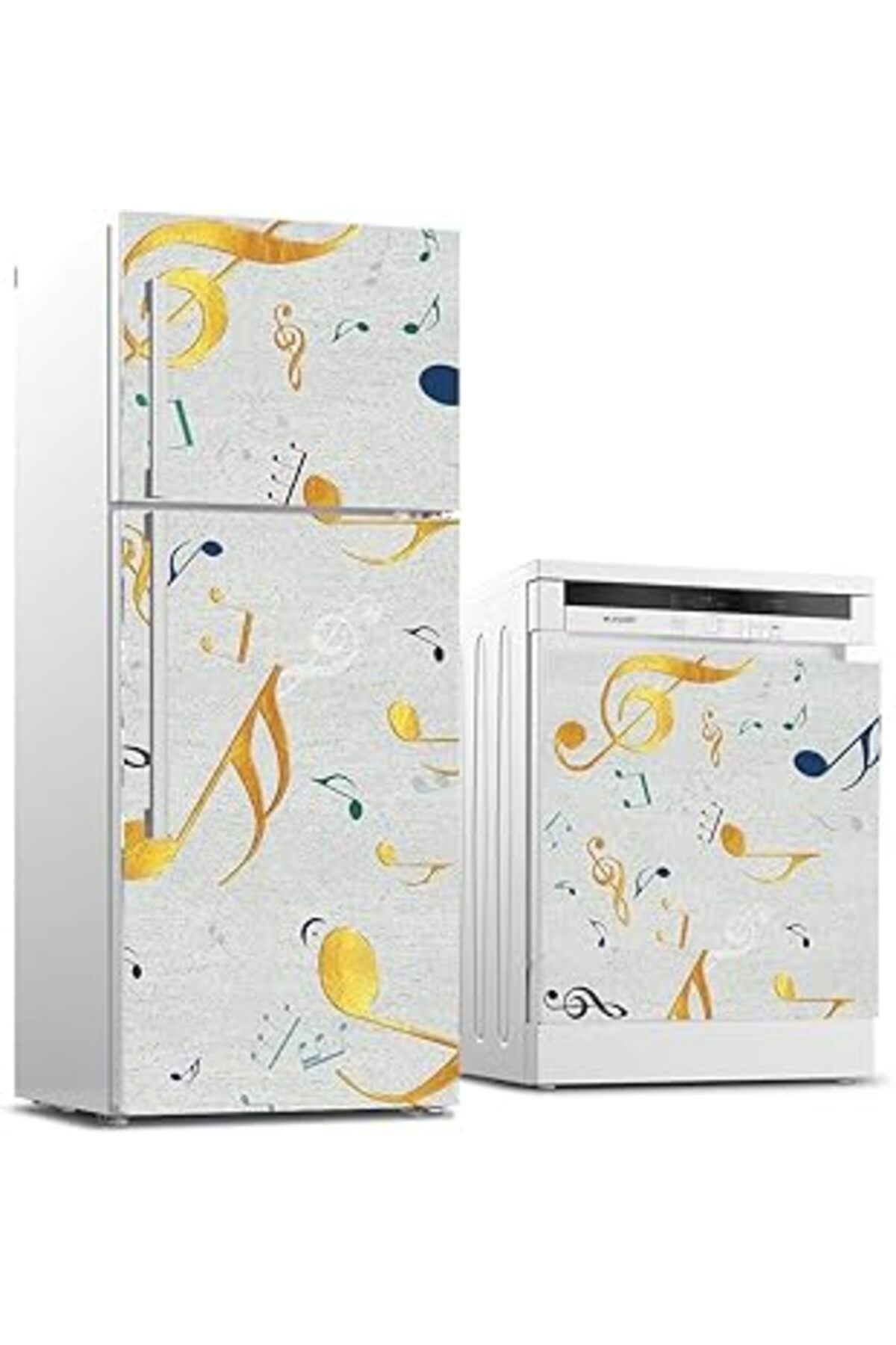 NETWORK ART Buzdolabı Ve Bulaşık Makinası Beyaz Eşya Sticker Kaplama Renkli Notalar