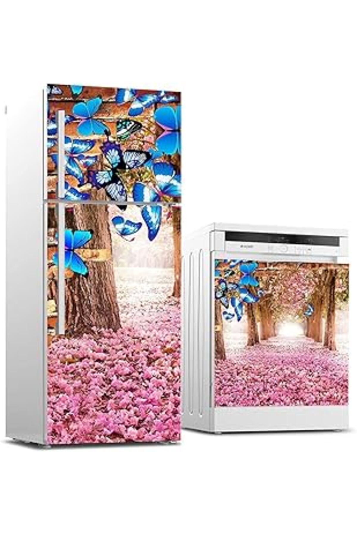 NETWORK ART Buzdolabı Ve Bulaşık Makinası Beyaz Eşya Sticker Kaplama Kelebek Gül