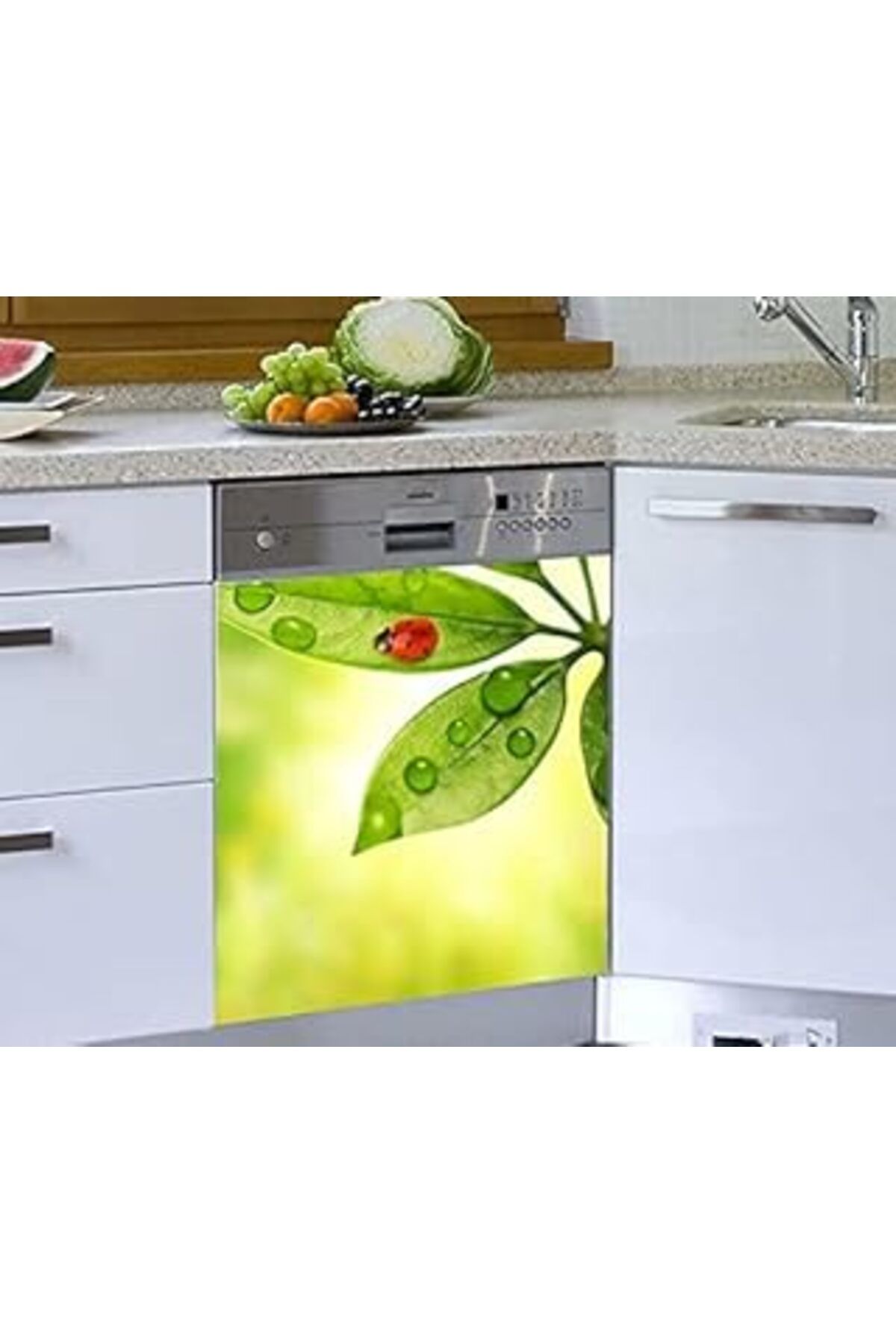 NETWORK ART Bulaşık Makinesi Sticker Kaplama Beyaz Eşya Kaplama Yaprak Uğur Böceği
