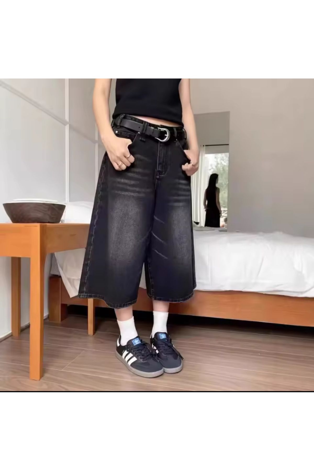 Weekeep Y2k Yıkamalı Kumaş Unisex Jean Bermuda/Şort